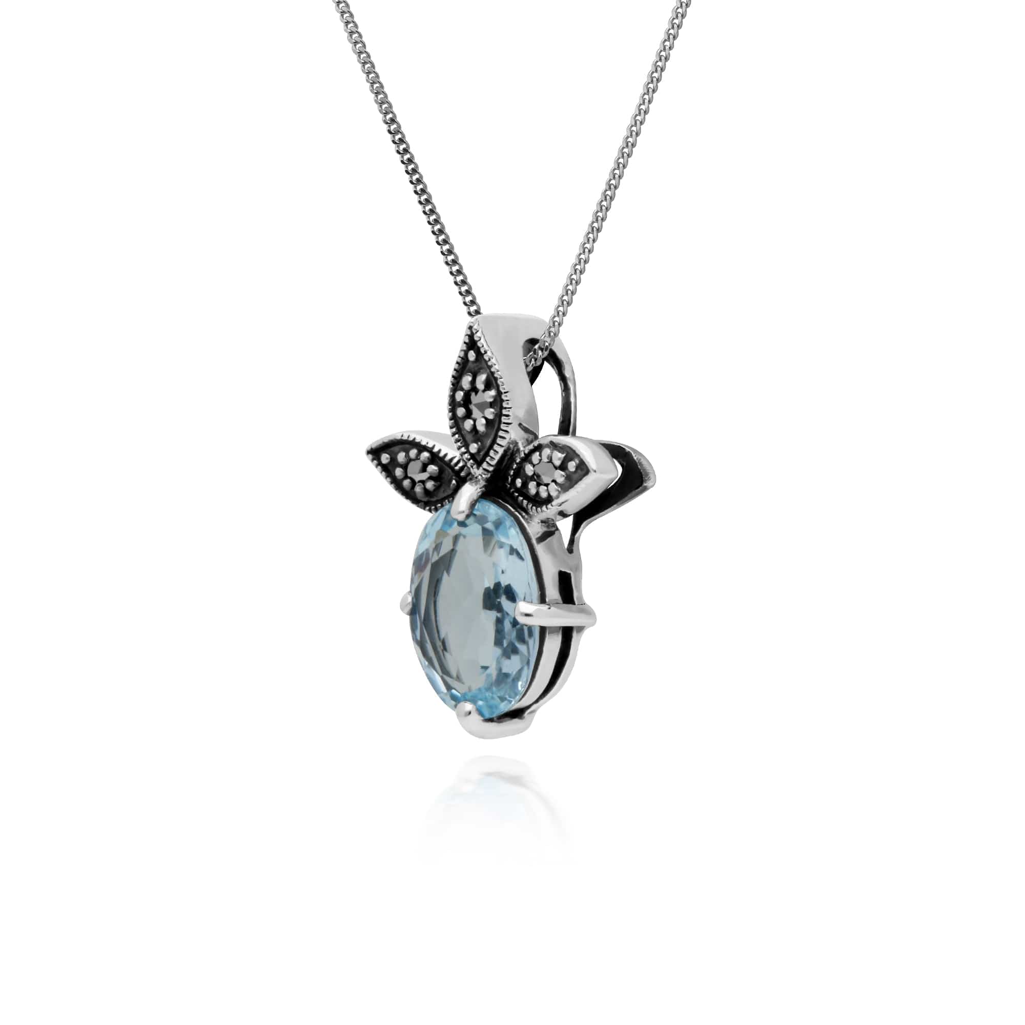 Gemondo Sterling Silver Blue Topaz & Marcasite November Pendant on 45cm Chain - Gemondo