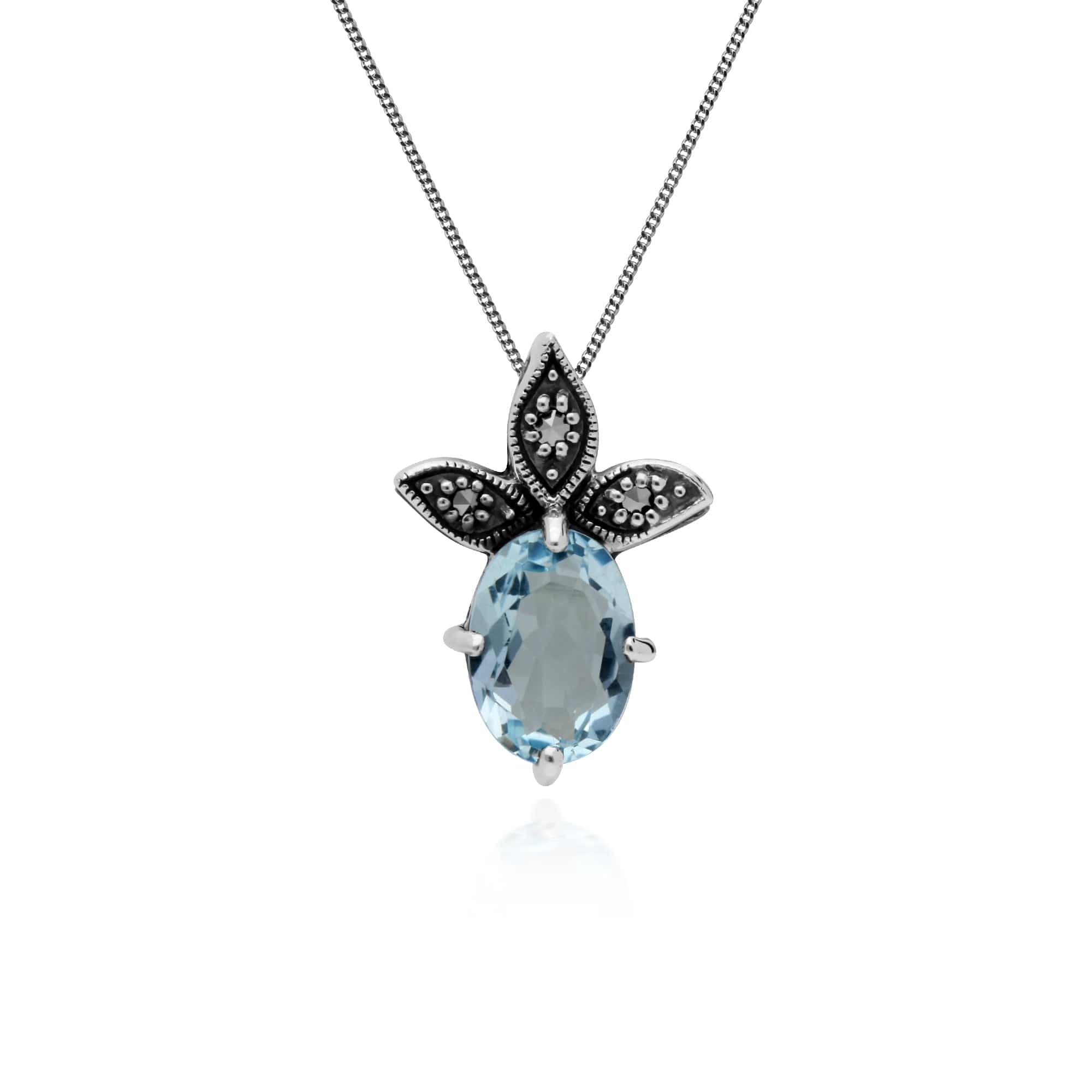 Gemondo Sterling Silver Blue Topaz & Marcasite November Pendant on 45cm Chain - Gemondo
