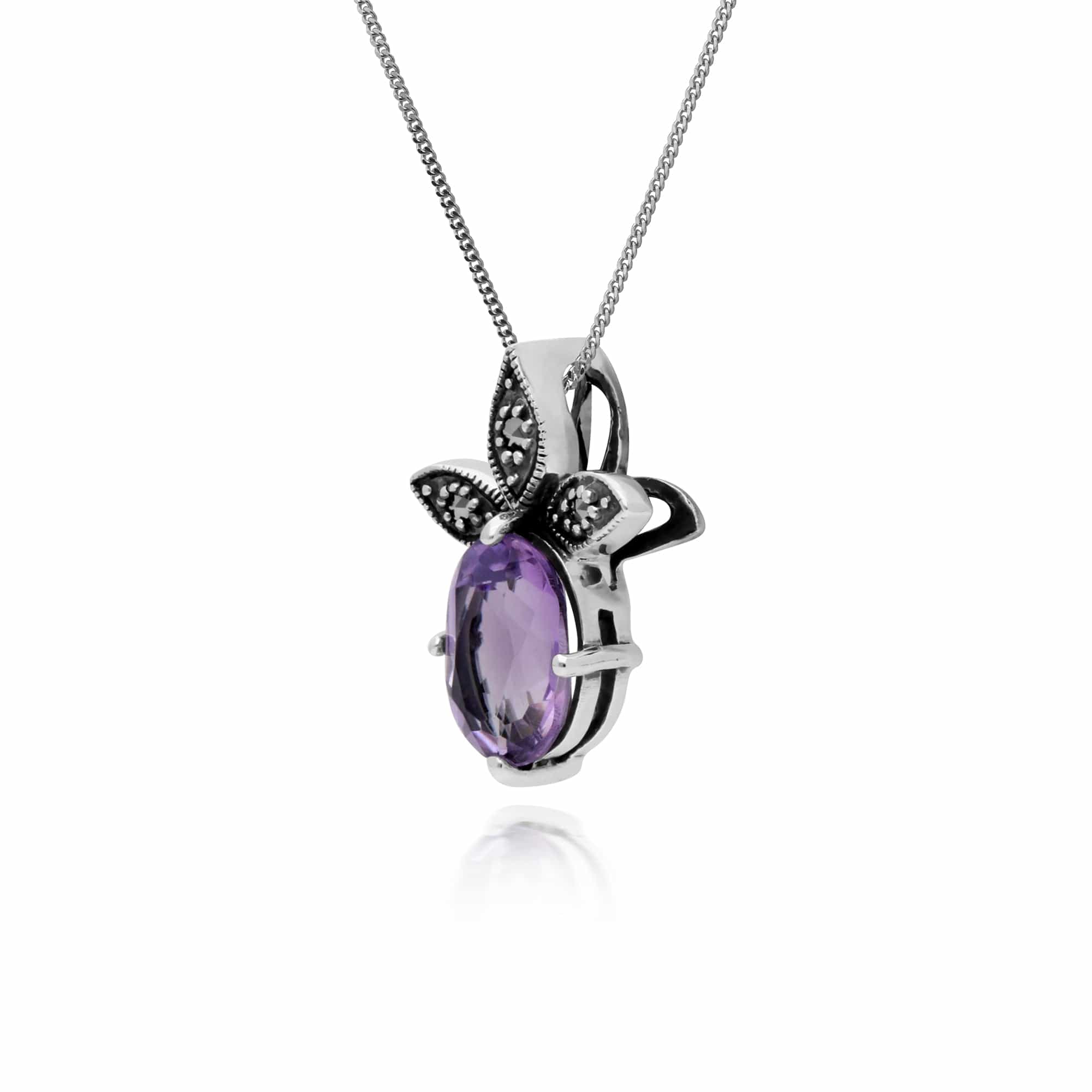 Gemondo Sterling Silver Amethyst & Marcasite February Pendant on 45cm Chain - Gemondo