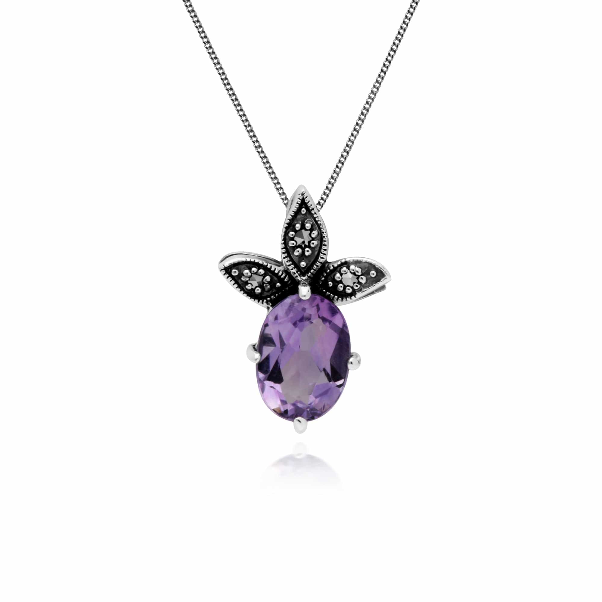 Gemondo Sterling Silver Amethyst & Marcasite February Pendant on 45cm Chain - Gemondo