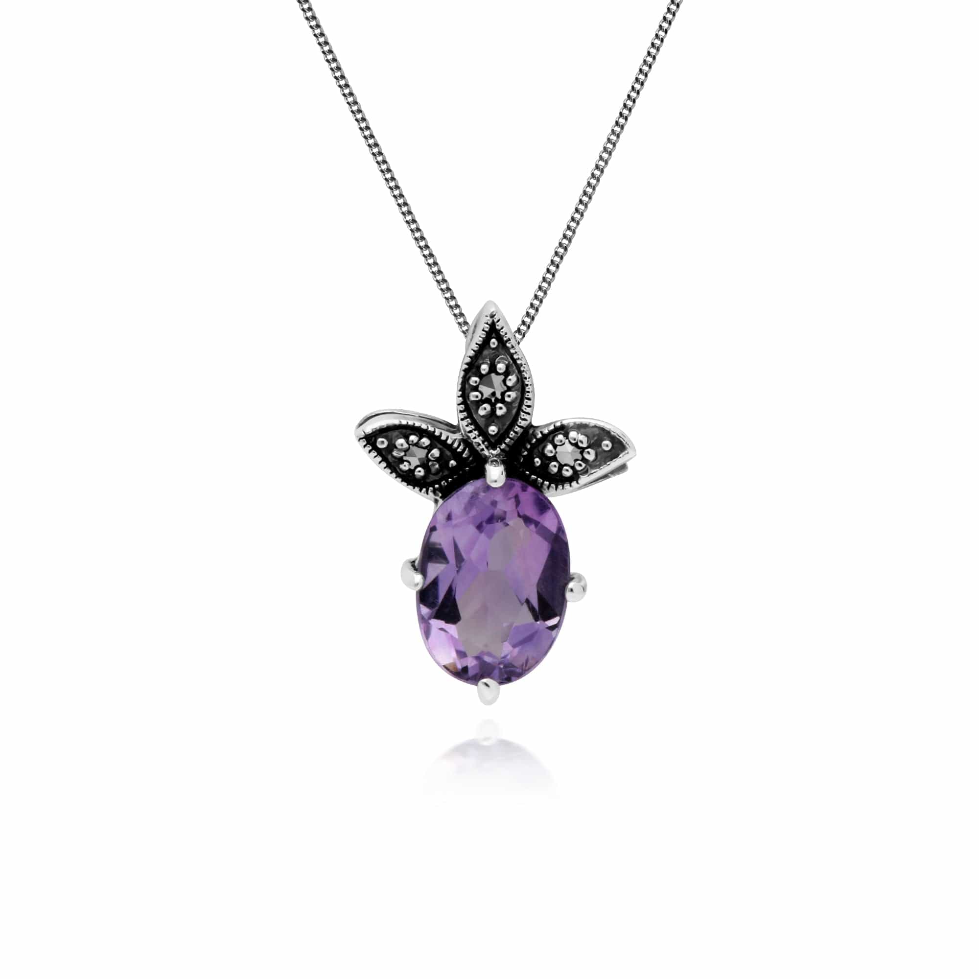 214P301602925 Gemondo Sterling Silver Amethyst & Marcasite February Pendant on 45cm Chain 1