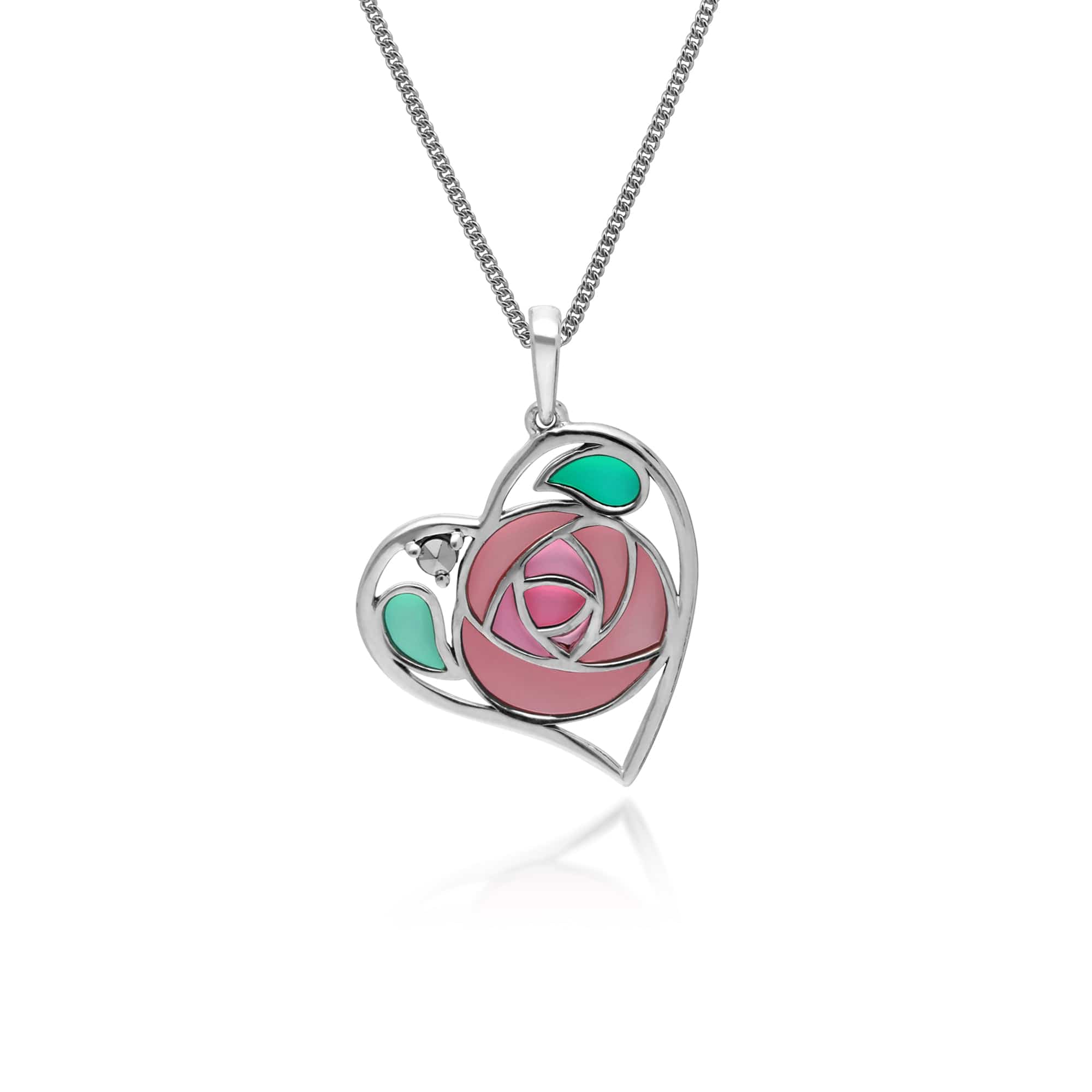 Sterling Silver Marcasite Art Nouveau Rennie Mackintosh Pendant with 45cm Chain - Gemondo