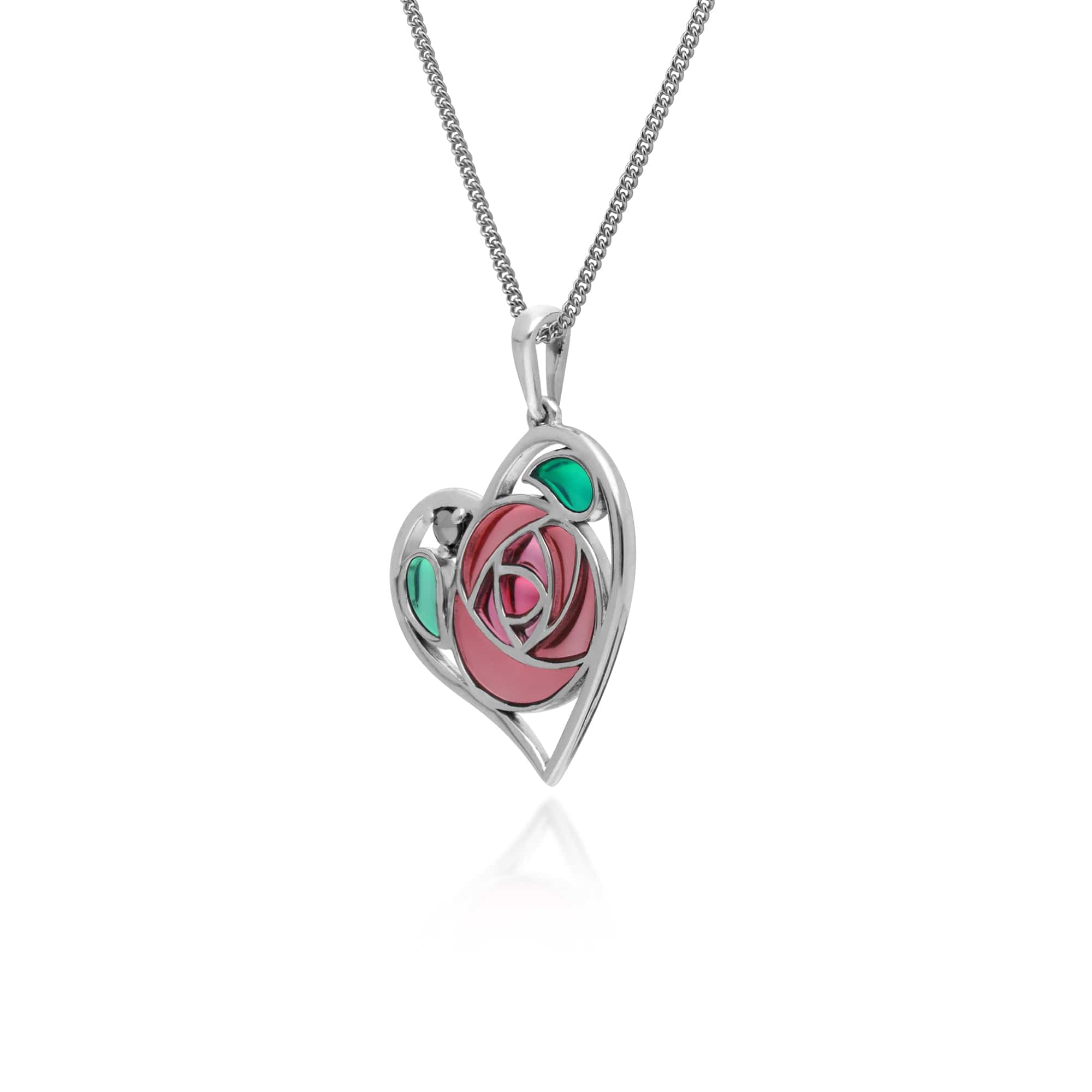 Sterling Silver Marcasite Art Nouveau Rennie Mackintosh Pendant with 45cm Chain - Gemondo