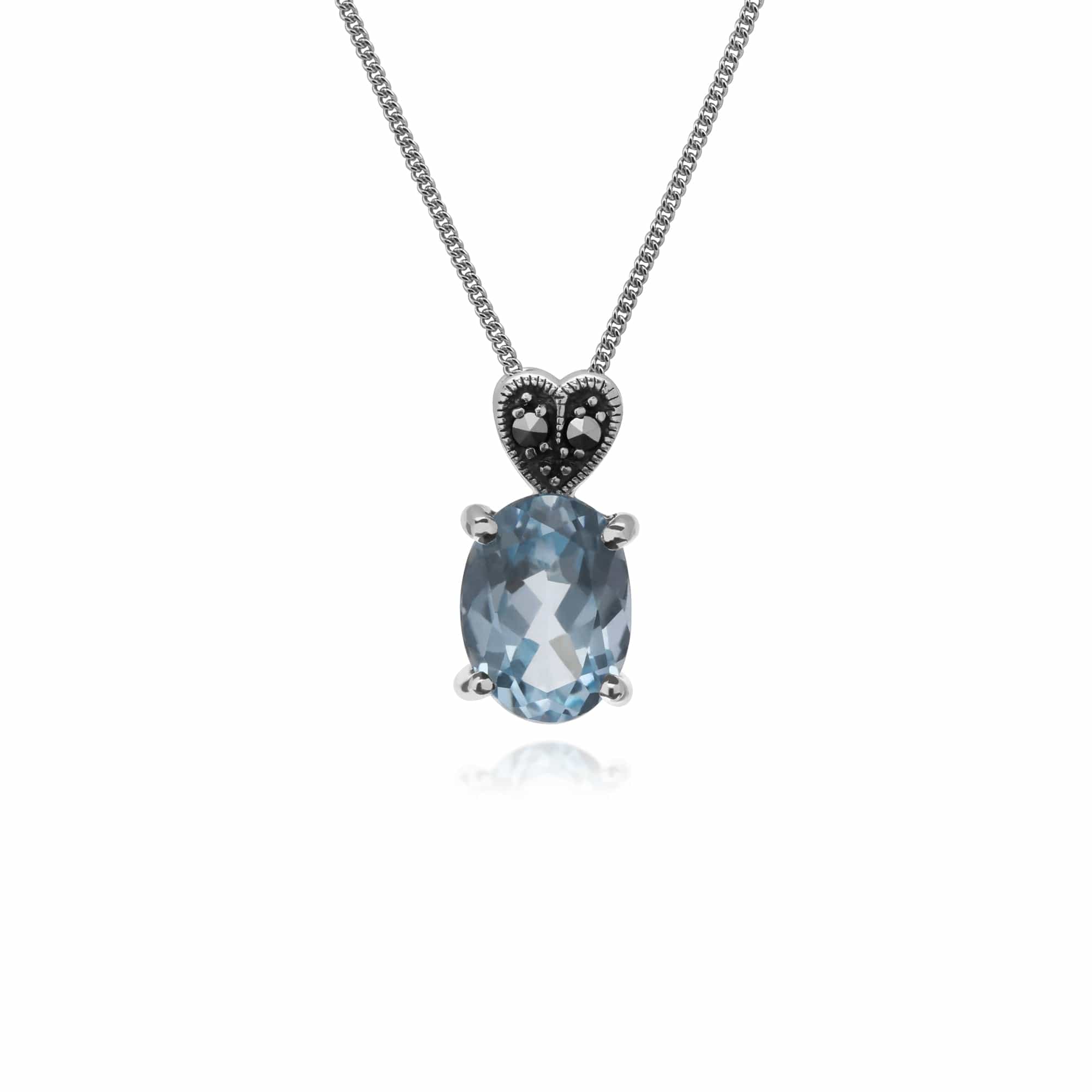Gemondo Sterling Silver Blue Topaz & Marcasite Oval 45cm Necklace - Gemondo