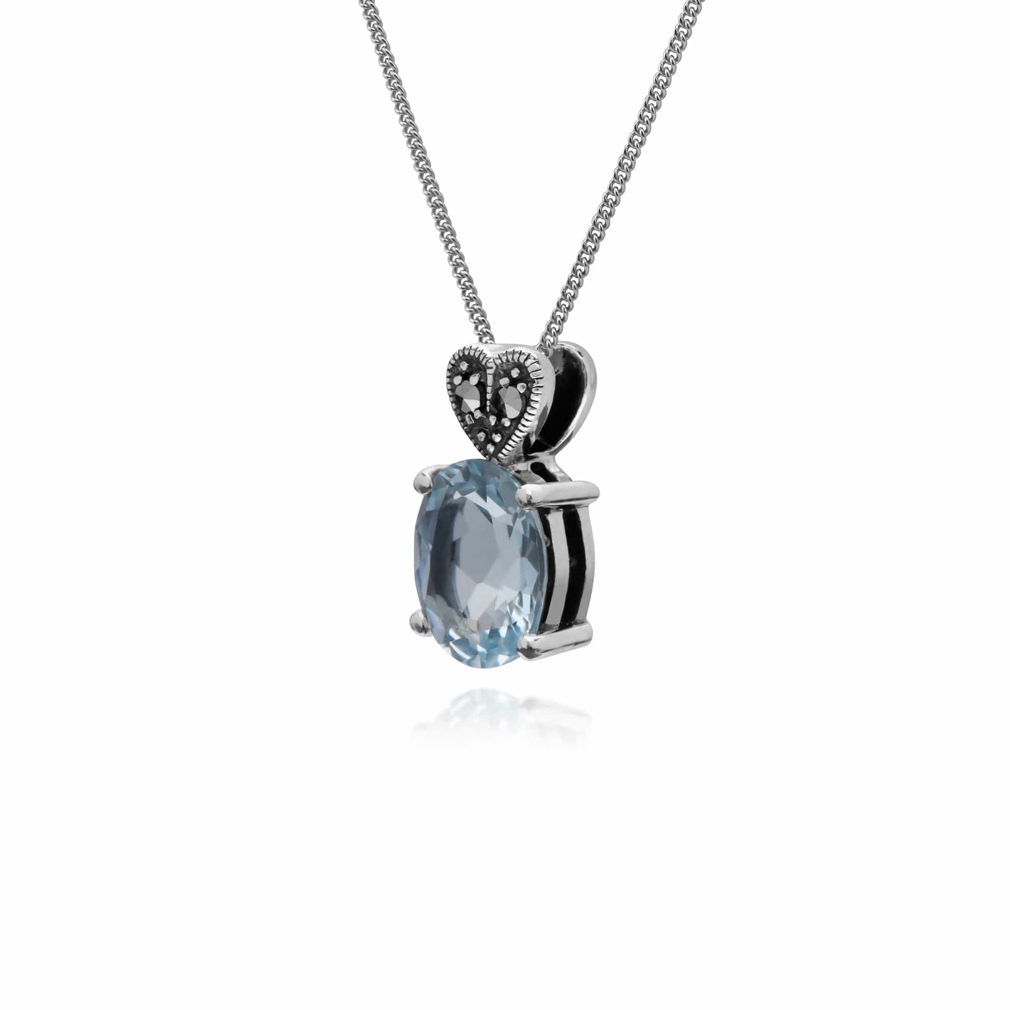 Gemondo Sterling Silver Blue Topaz & Marcasite Oval 45cm Necklace - Gemondo