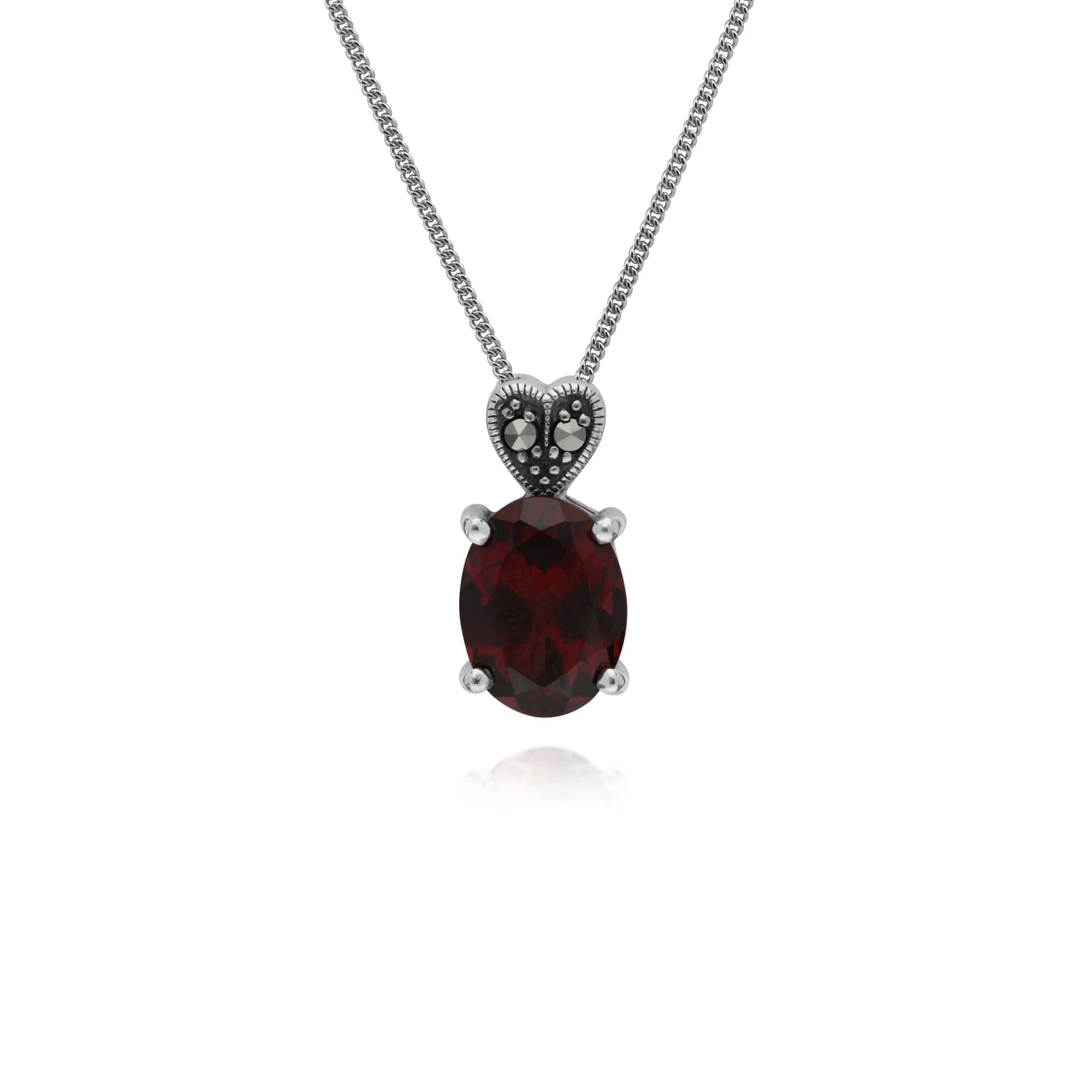 Gemondo Sterling Silver Garnet & Marcasite Oval 45cm Necklace - Gemondo