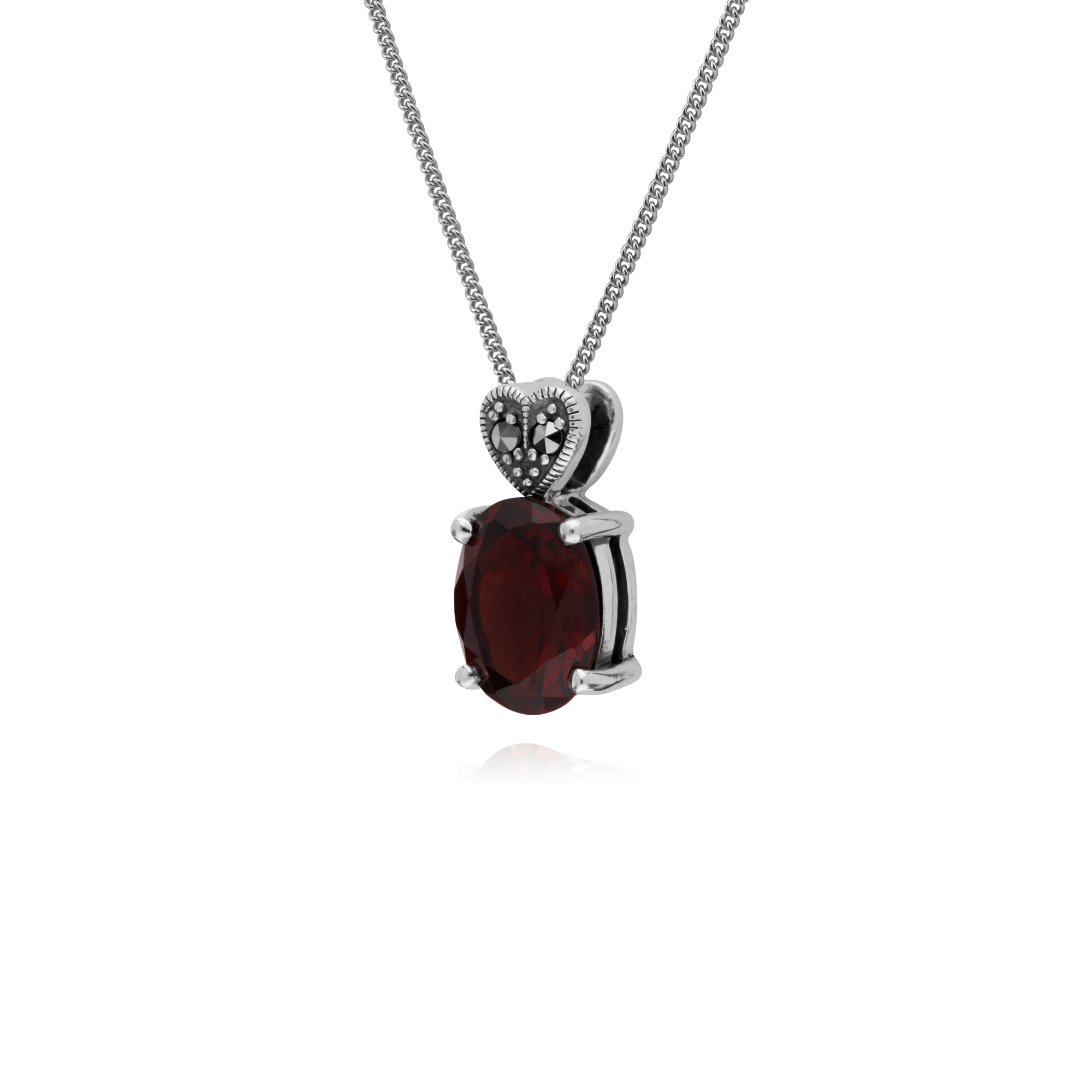 Gemondo Sterling Silver Garnet & Marcasite Oval 45cm Necklace - Gemondo