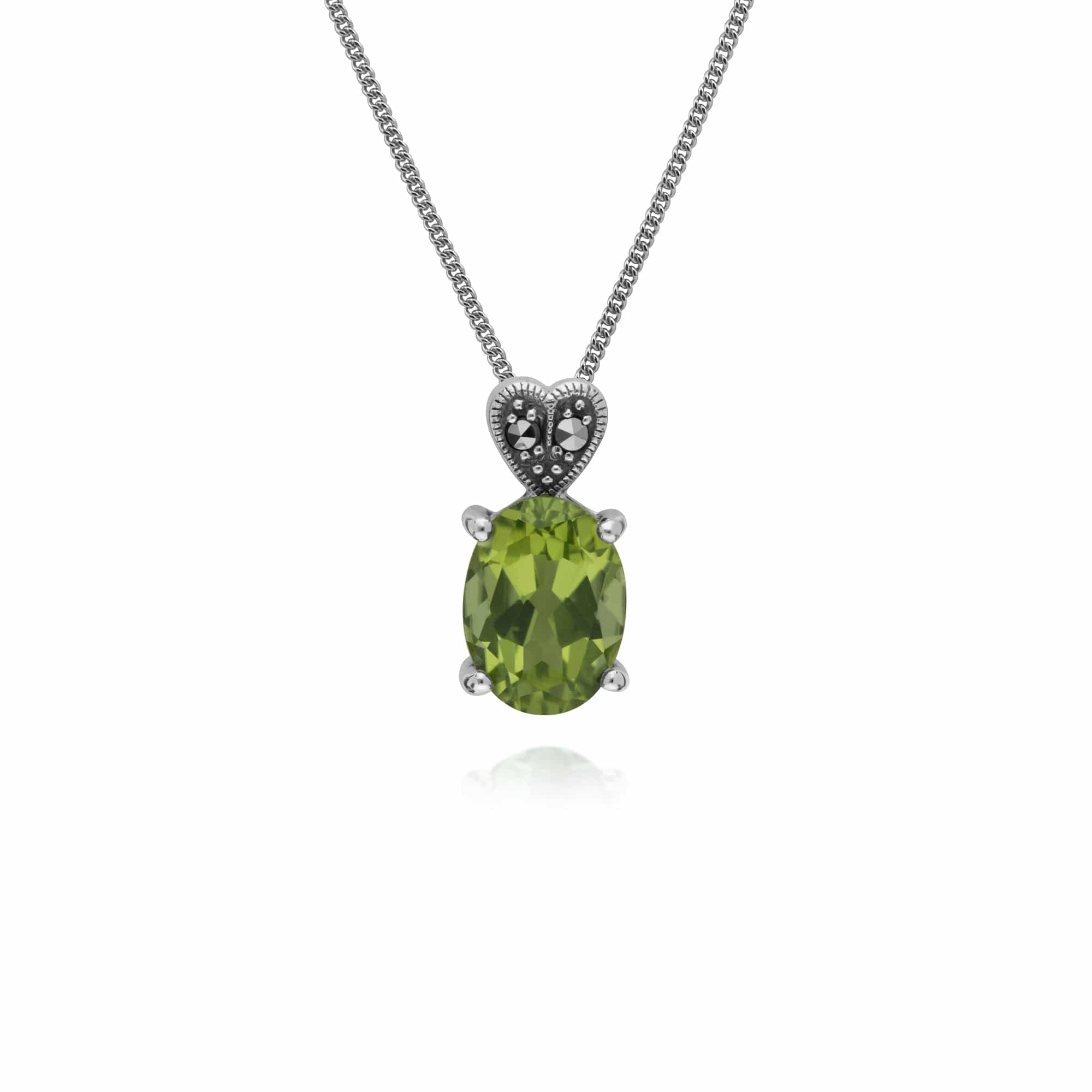 Gemondo Sterling Silver Peridot & Marcasite Oval 45cm Necklace - Gemondo