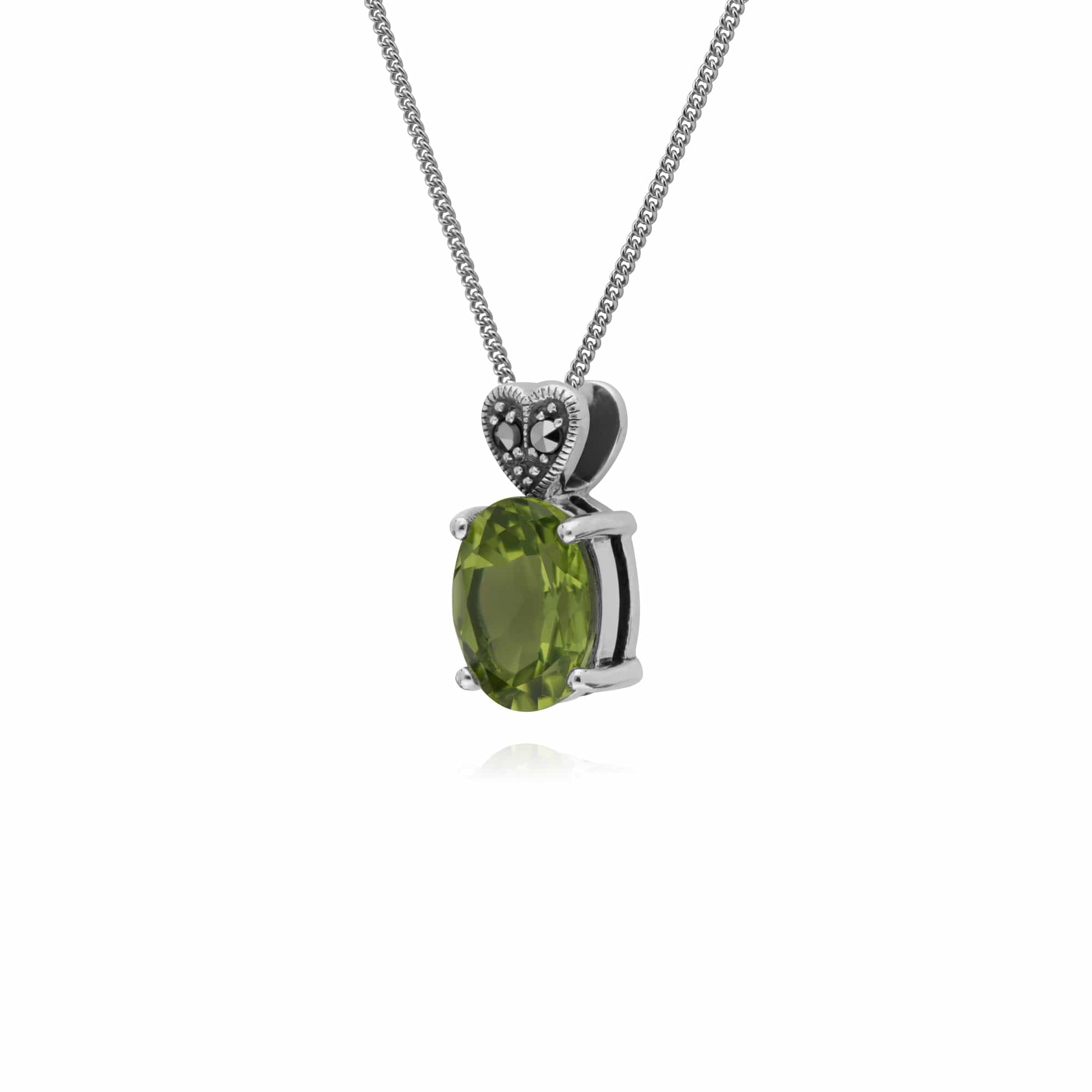 Gemondo Sterling Silver Peridot & Marcasite Oval 45cm Necklace - Gemondo