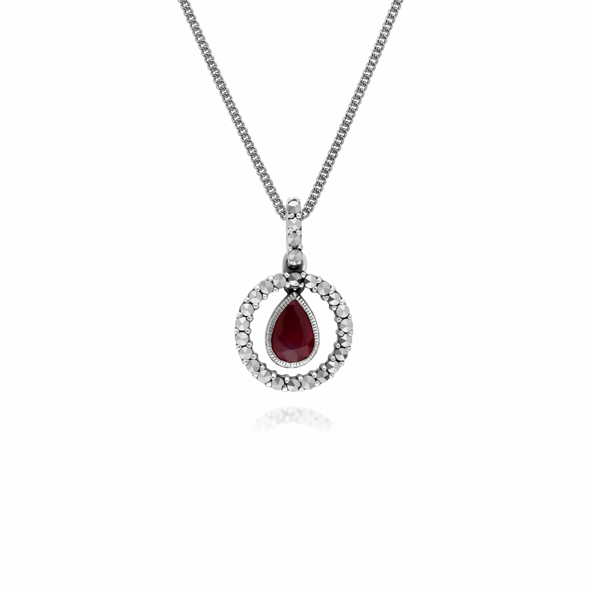 Classic Ruby & Marcasite Drop Earrings & Necklace Set Image 3