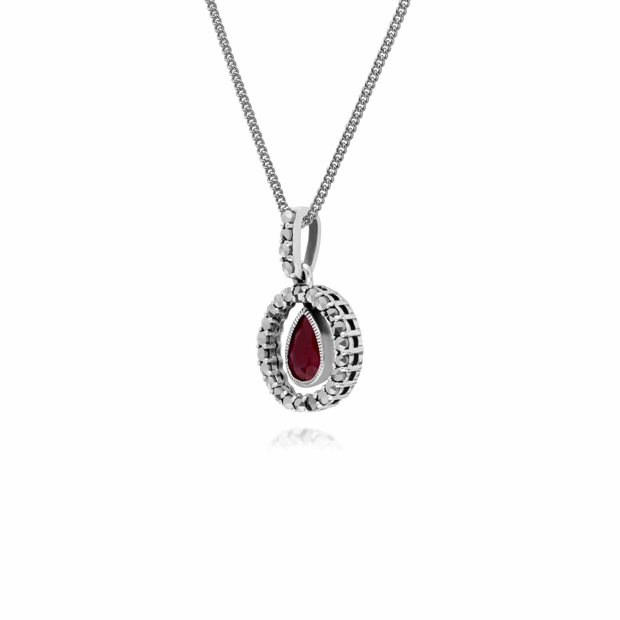 214P303201925 Classic Pear Ruby & Marcasite Halo Pendant in 925 Sterling Silver 2