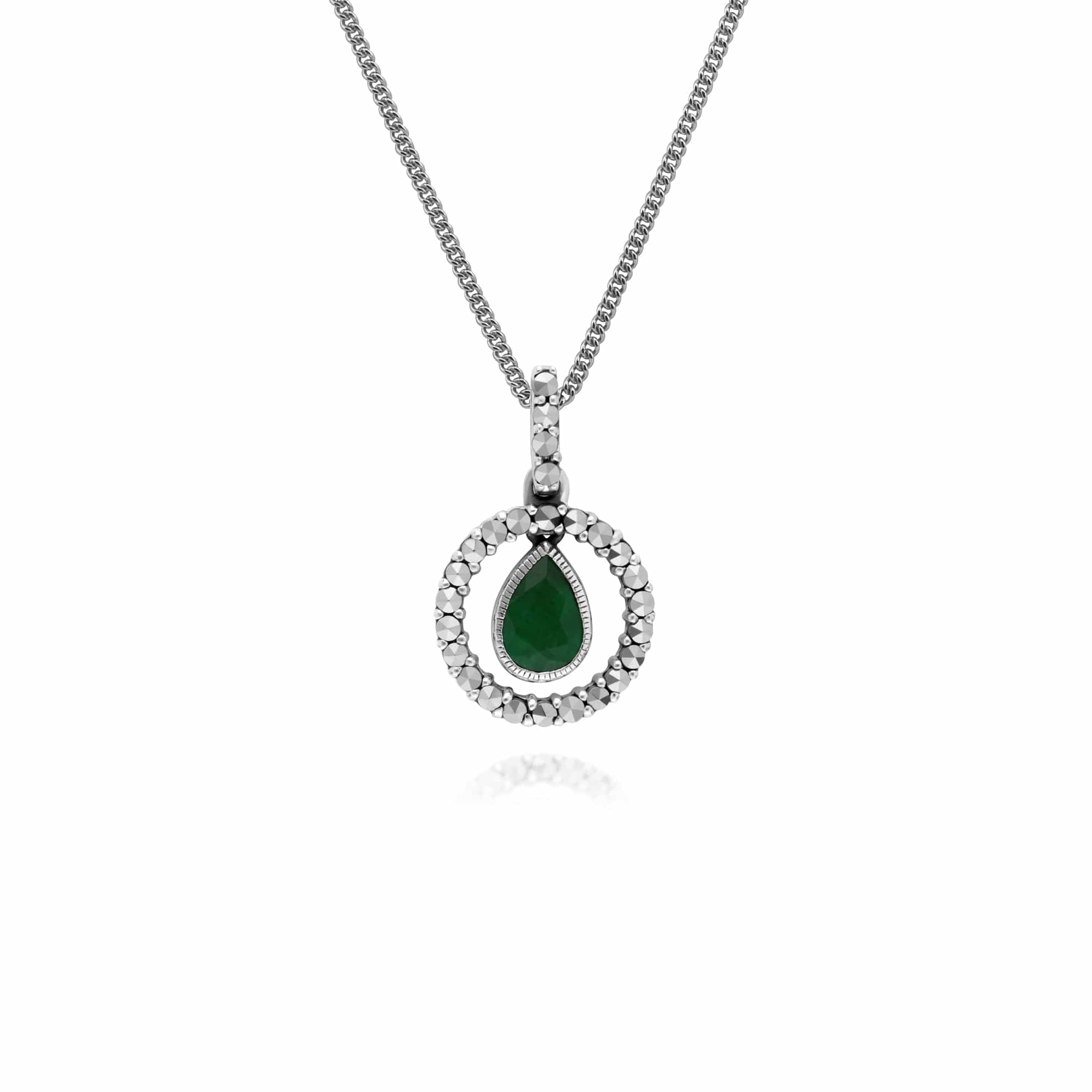 Classic Emerald & Marcasite Drop Earrings & Necklace Set Image 3