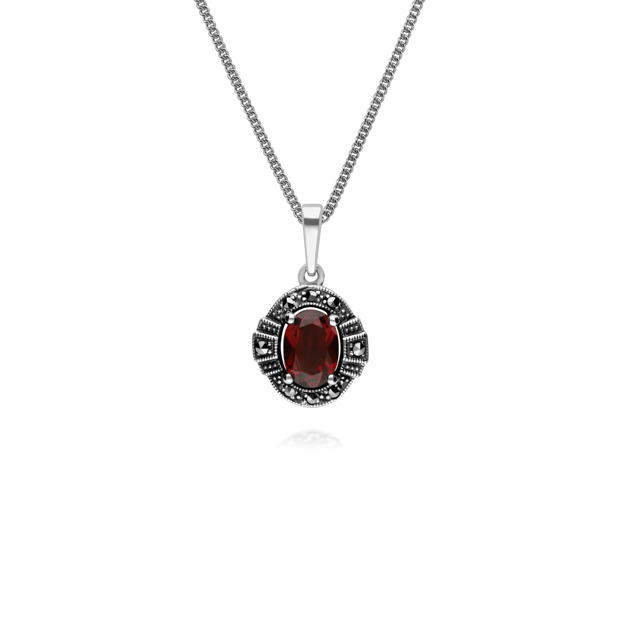 214P303303925-214L165403925 Art Deco Style Oval Garnet and Marcasite Cluster Bracelet & Pendant Set in 925 Sterling Silver 2