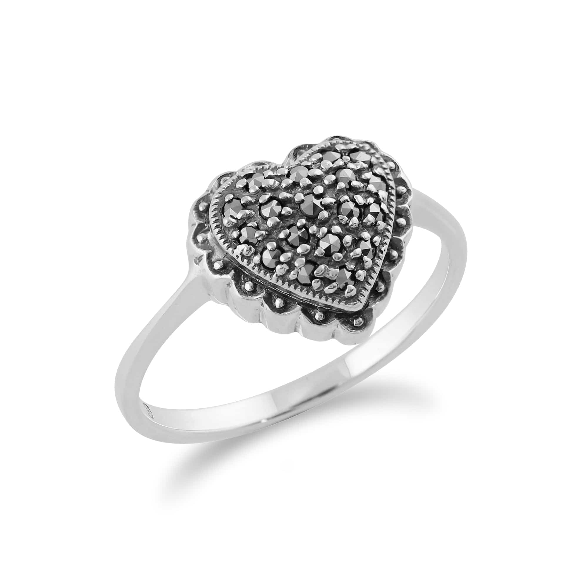 Classic Round Marcasite Heart Ring in 925 Sterling Silver - Gemondo