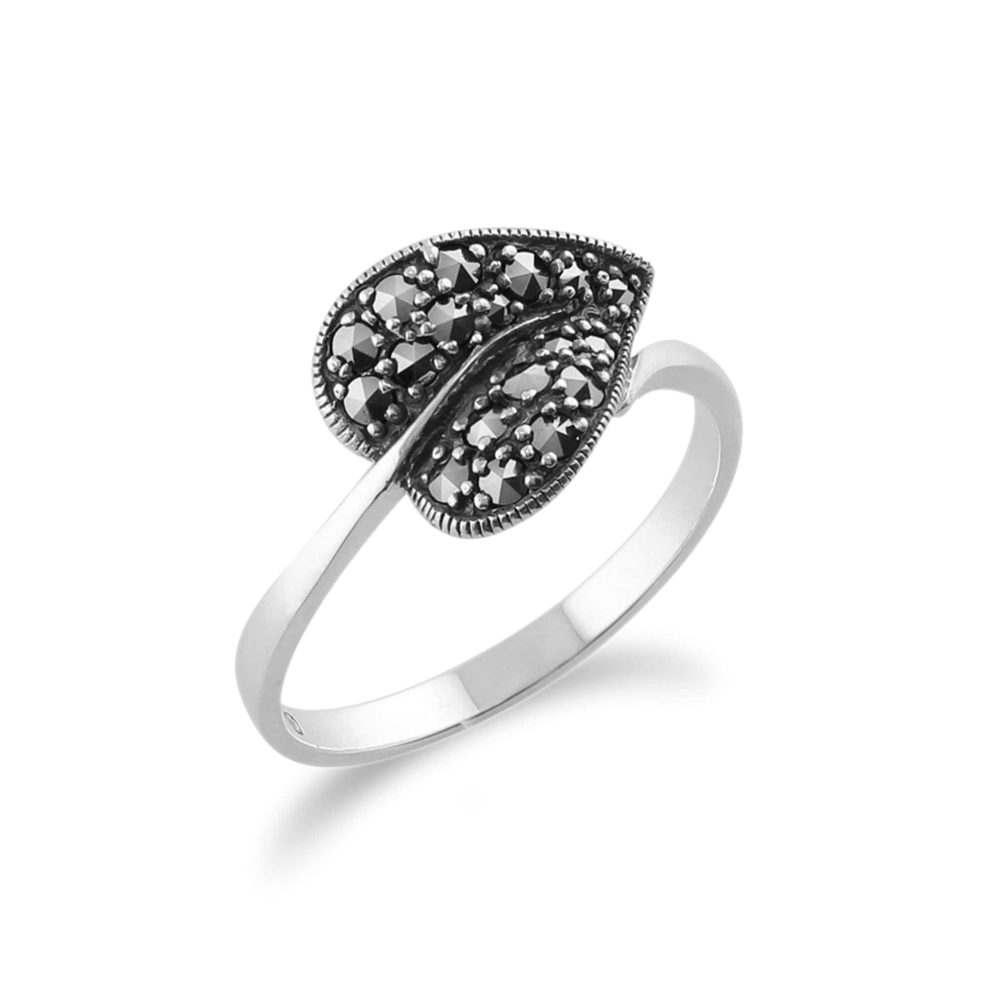 214R475801925 Sterling Silver Art Nouveau 0.4ct Marcasite Leaf Ring 2