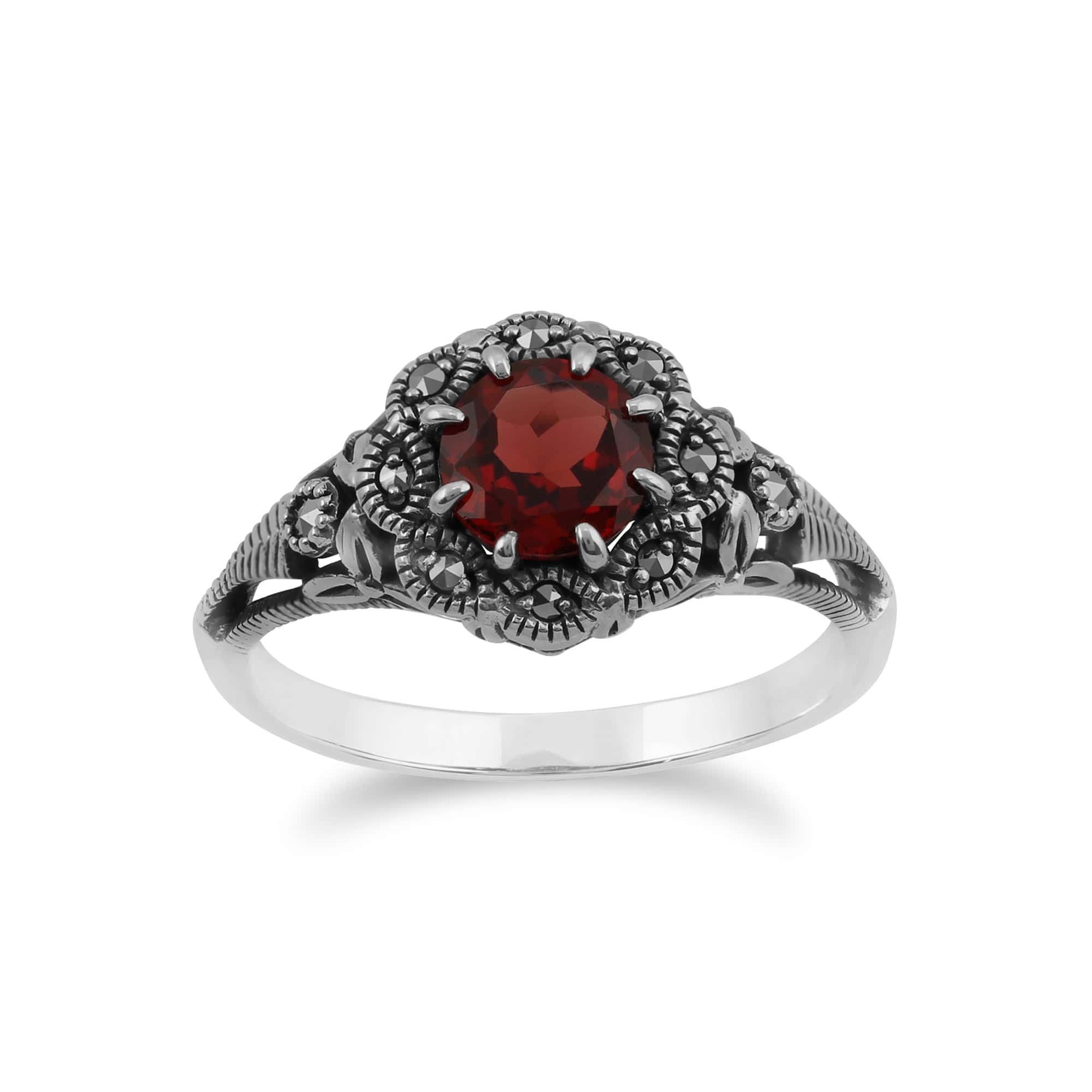 Anillo De Plata De Ley Gemondo - Art Déco, Spinel Negro Y Marcasita, 1.20 Quilates, Hecho A Mano