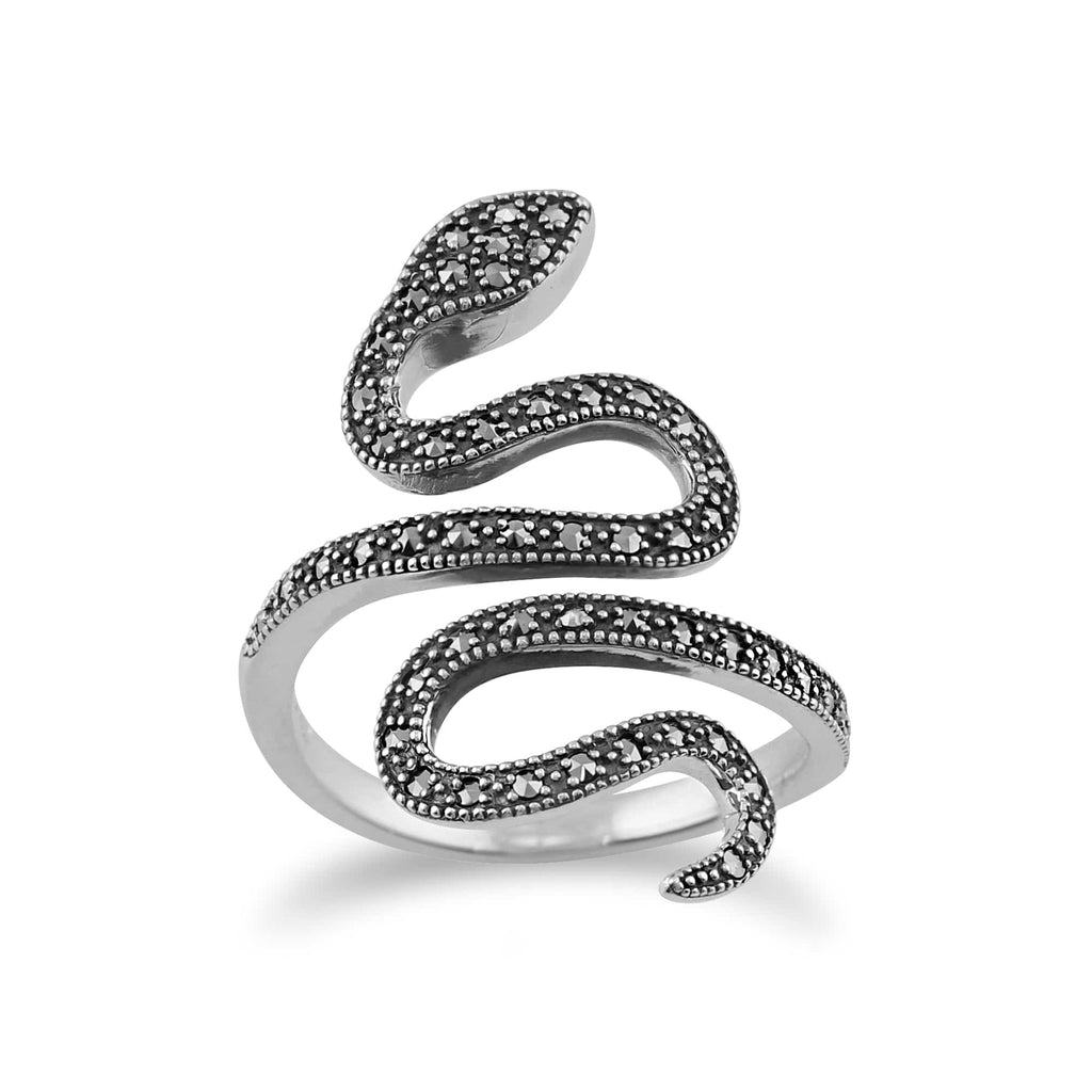 Art Nouveau Style Round Marcasite Snake Boho Ring