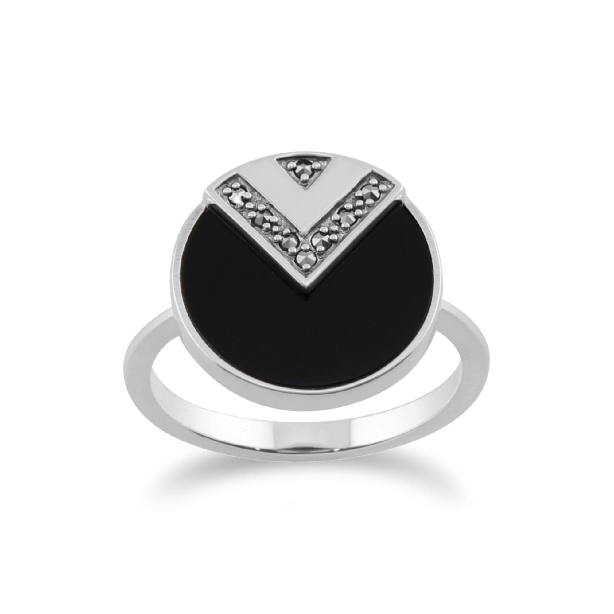 Gemondo 925 Sterling Silver 3ct Black Onyx & Marcasite Art Deco Ring Image 1