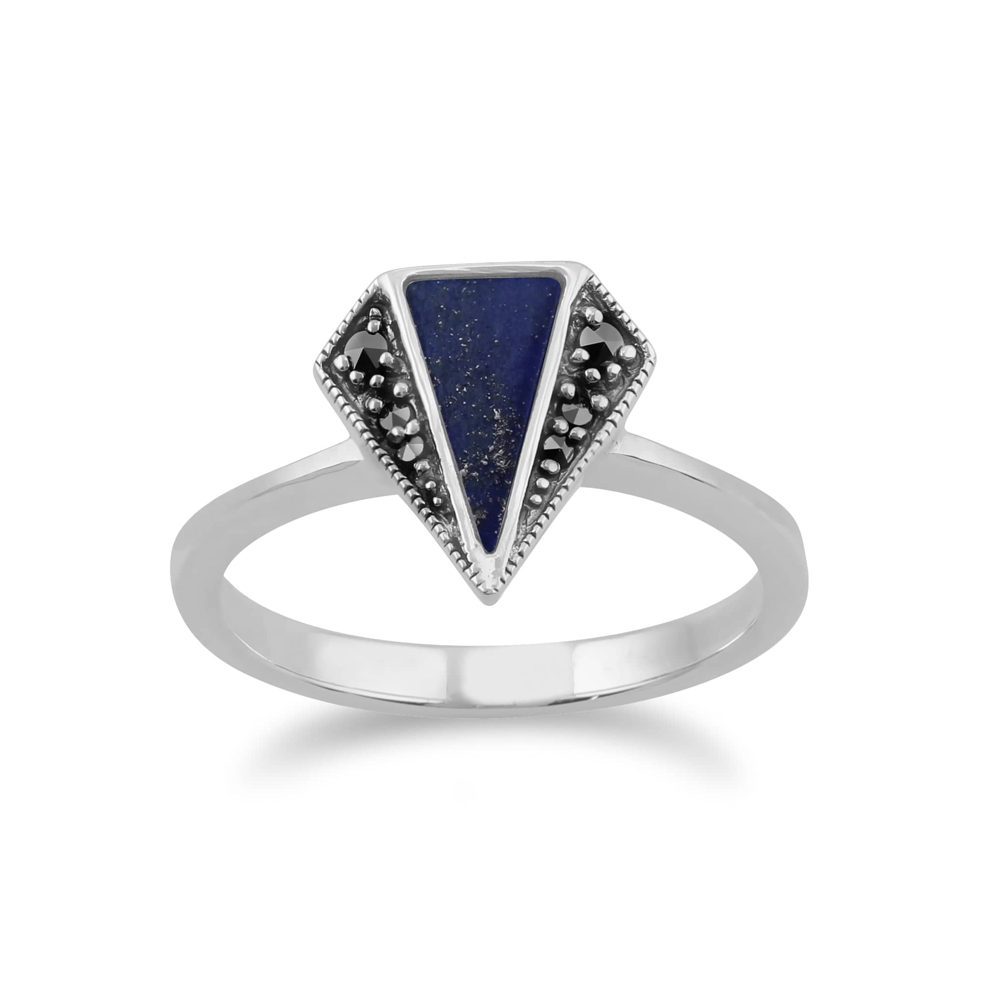 Gemondo 925 Sterling Silver Lapis Lazuli & Marcasite Art Deco Ring Image 1