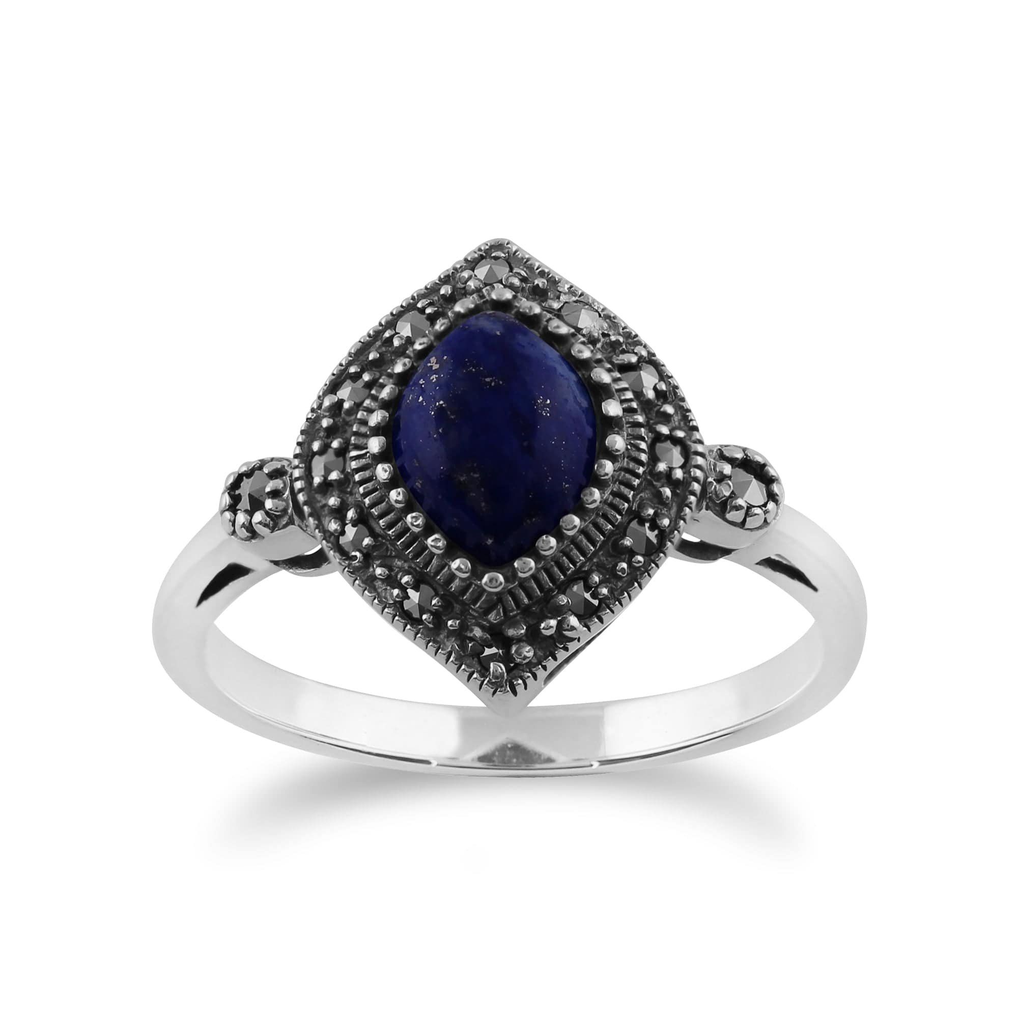 Gemondo 925 Sterling Silver 1.00ct Lapis Lazuli & Marcasite Art Deco Ring Image 1