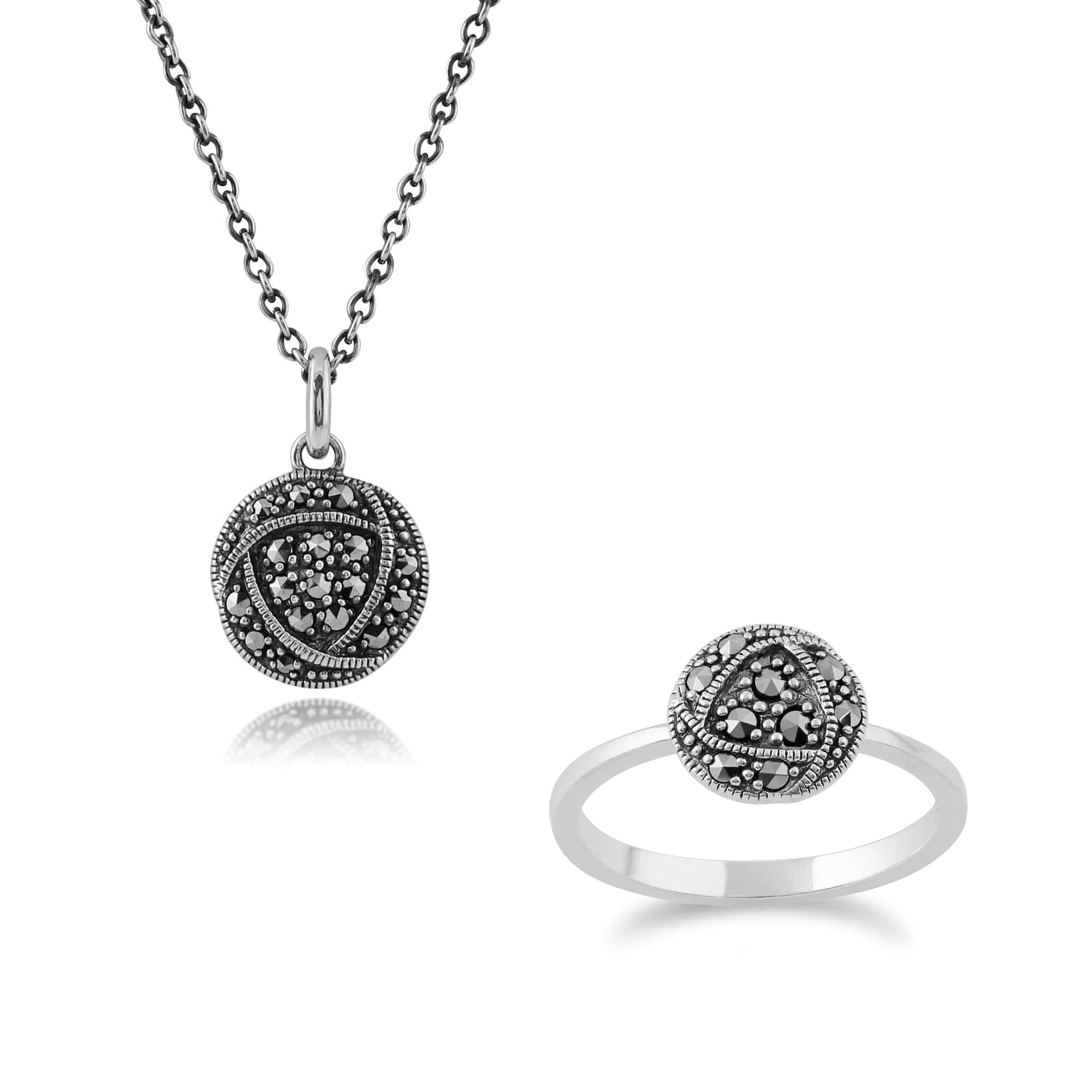 Rennie Mackintosh Marcasite Rose Locket Pendant & Ring Set Image 1