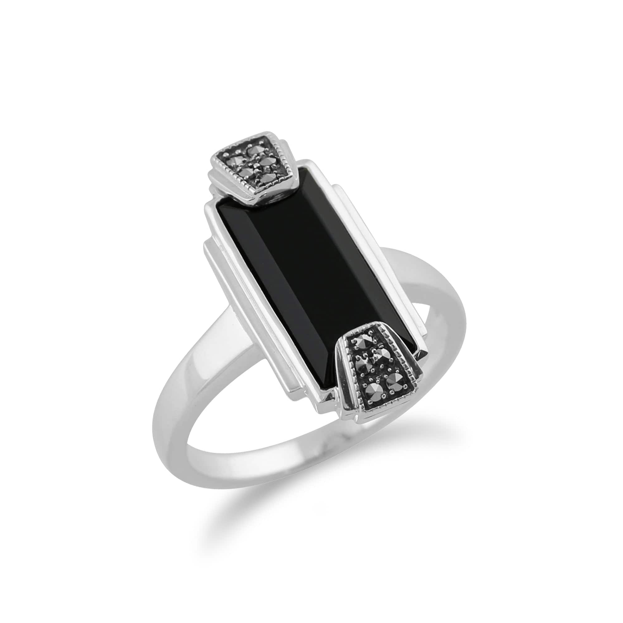 214R591801925 Gemondo 925 Sterling Silver Art Deco Black Onyx & Marcasite Ring 2