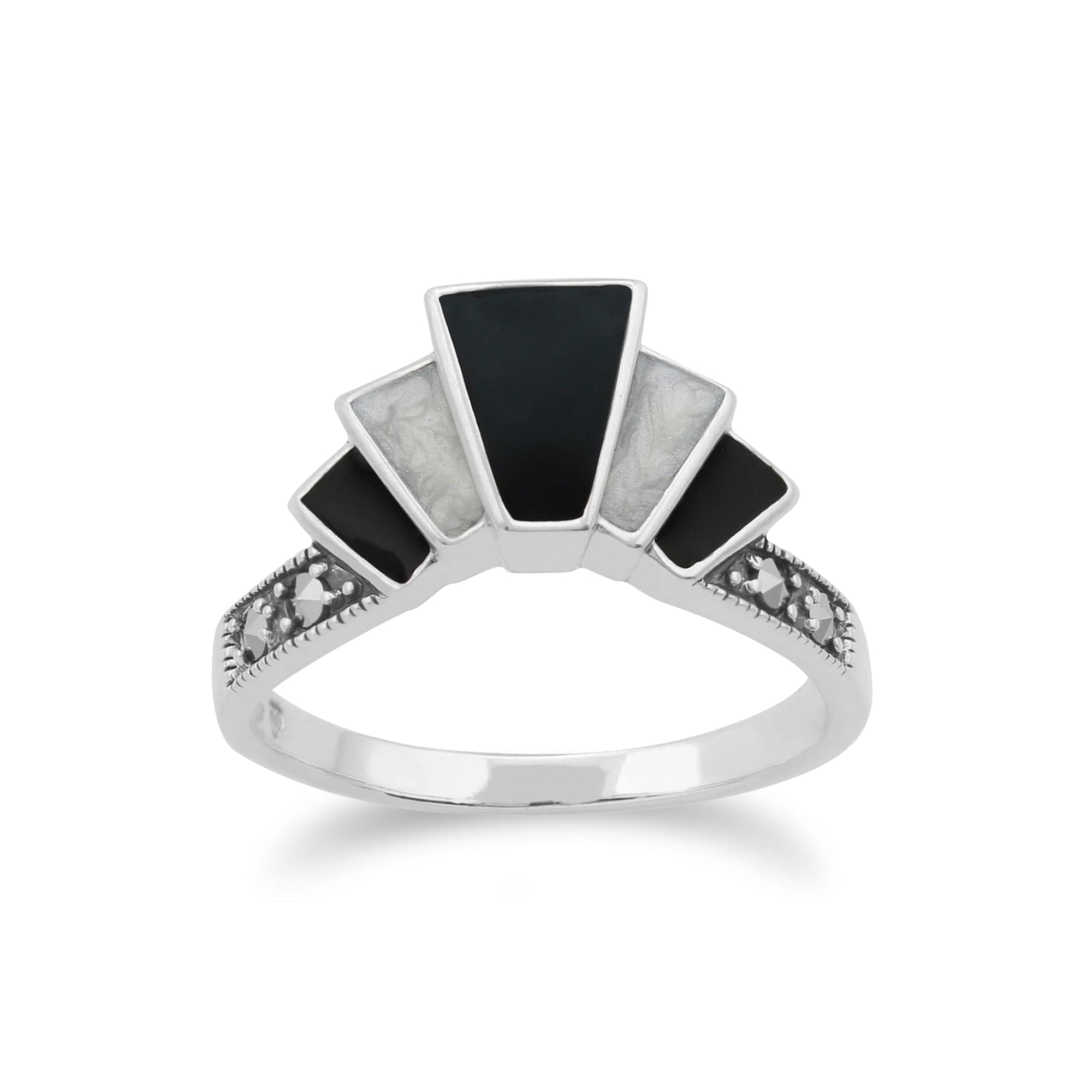 Art Deco Style Ring Enamel 925 Silver 