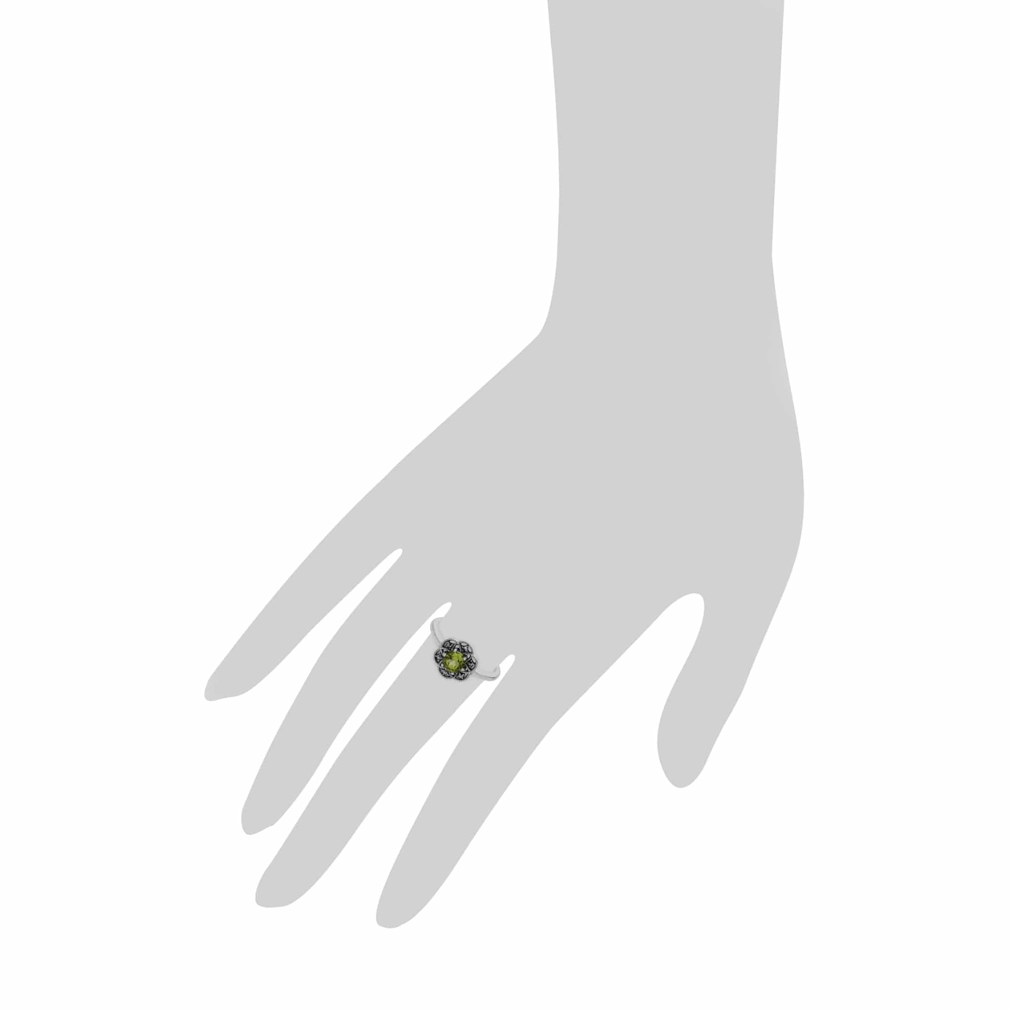 Floral Round Peridot & Marcasite Daisy Ring in 925 Sterling Silver - Gemondo