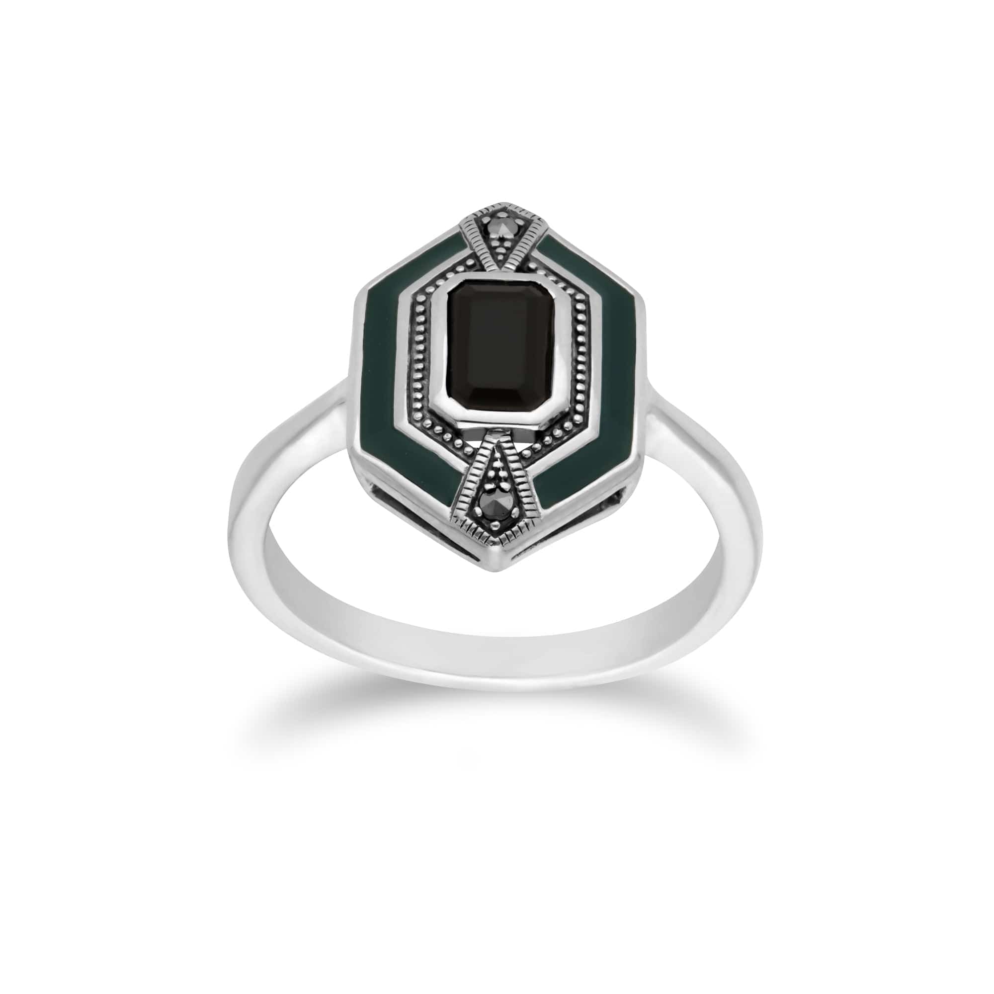 Art Deco Onyx & Enamel Studs & Ring Set Image 3