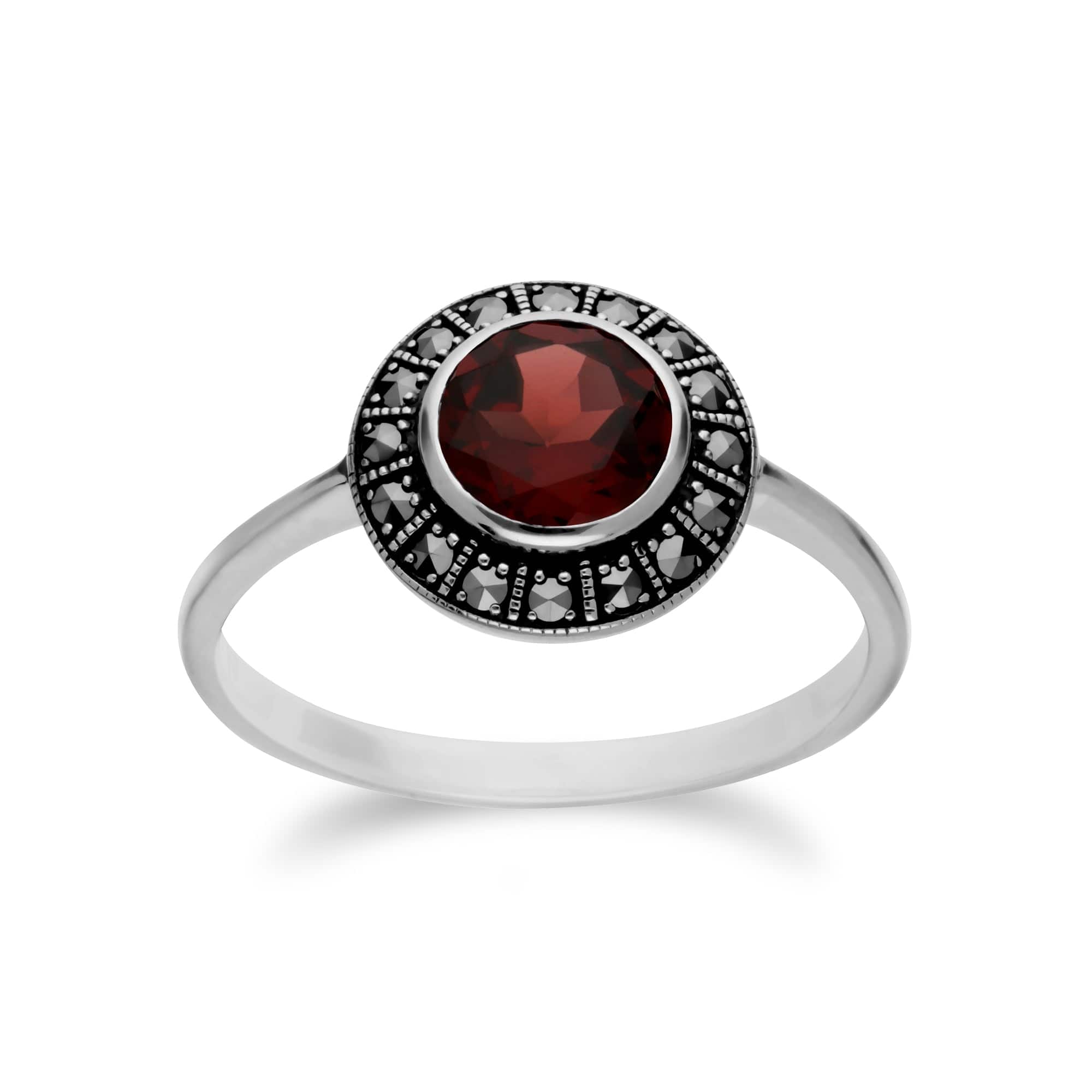 Art Deco Round Garnet & Marcasite Cluster Ring & Pendant Set Image 3