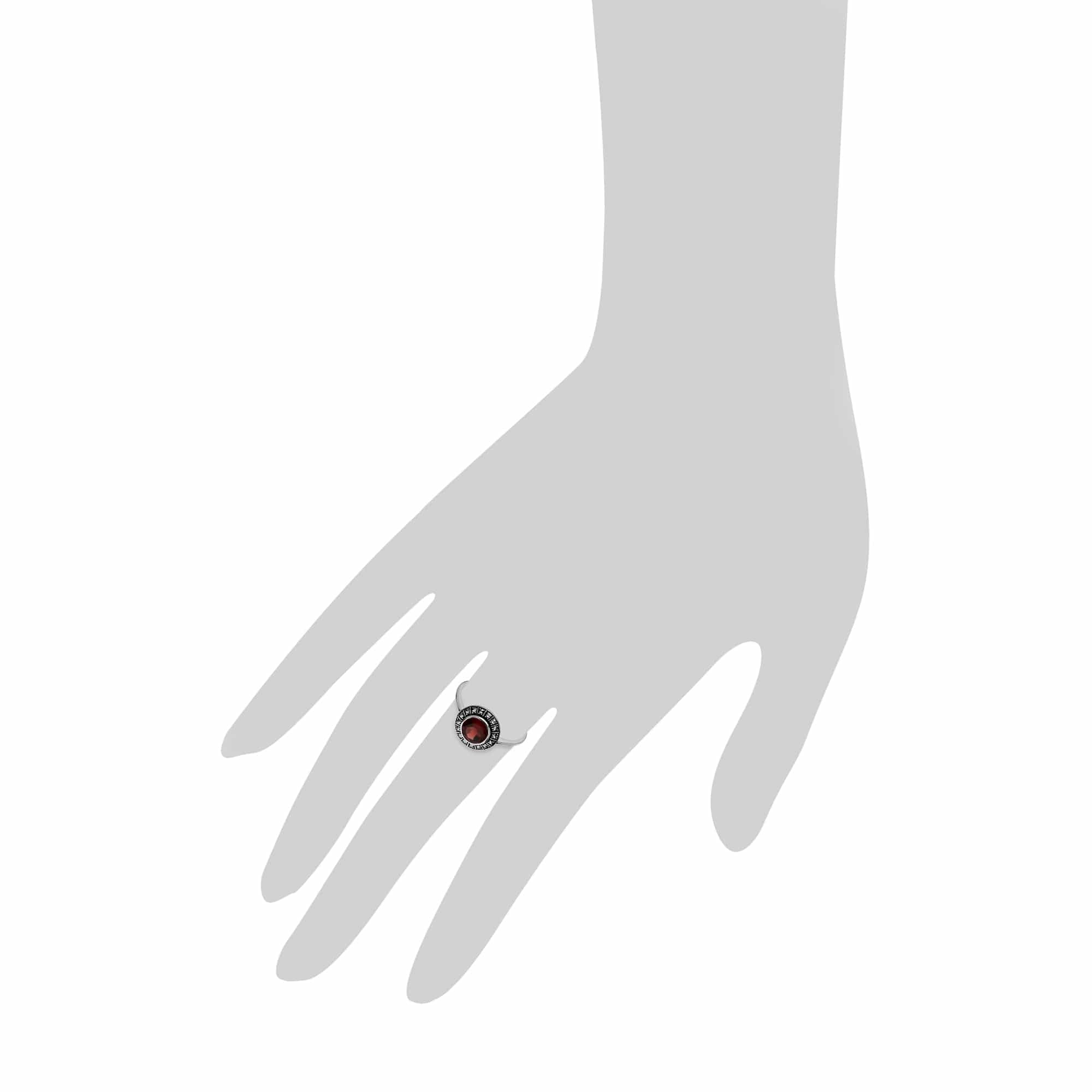 Art Deco Style Round Garnet & Marcasite Silver  Halo Ring - Gemondo