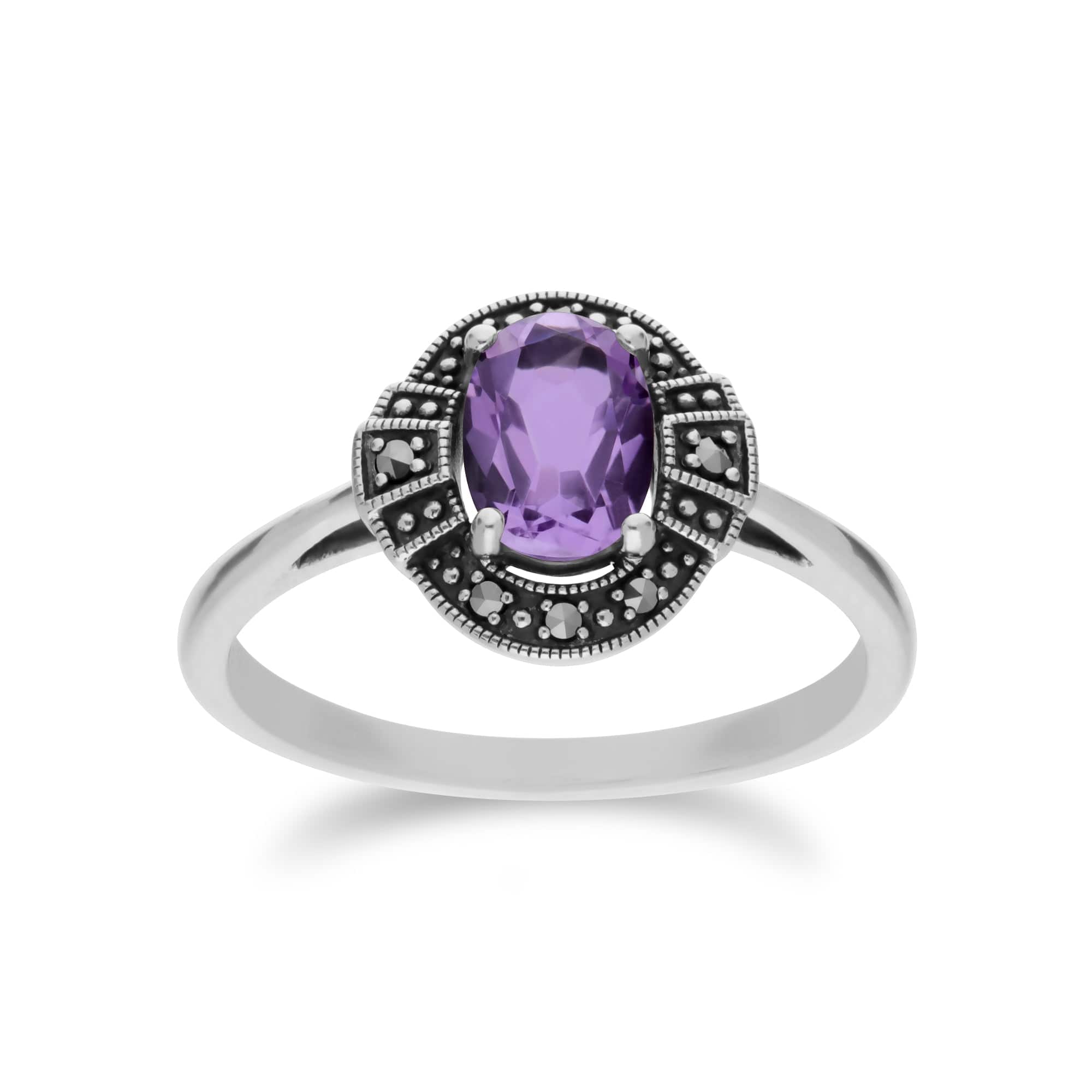 Art Deco Amethyst & Marcasite Cluster Ring & Pendant Set Image 3