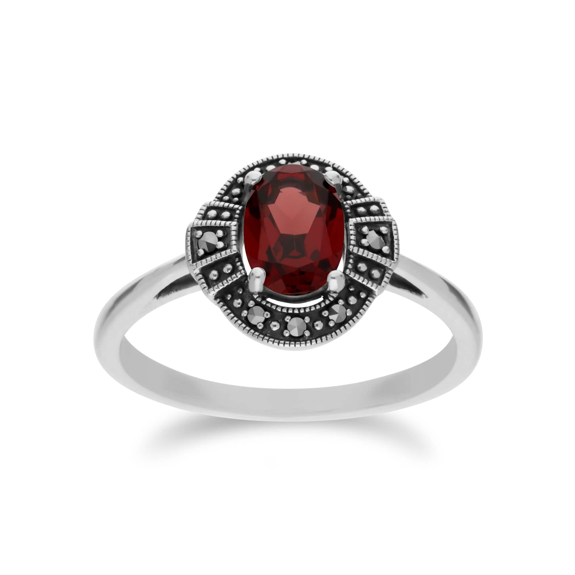 Art Deco garnet & Marcasite Cluster Ring & bracelet Set Image 3