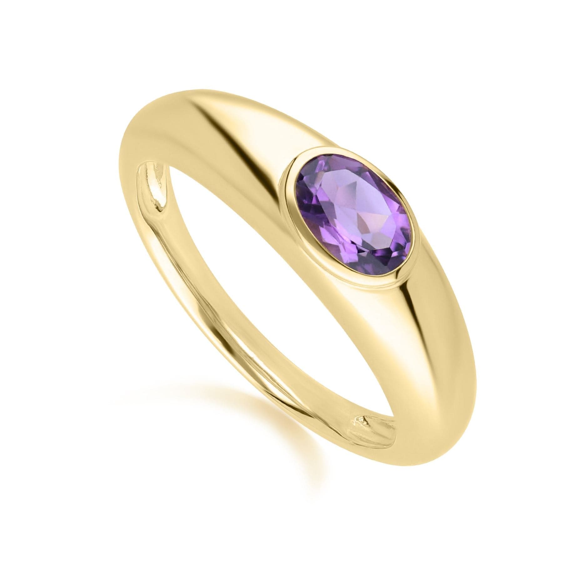 Modern Classic Oval Amethyst Ring in 18ct Gold Plated Silver - Gemondo