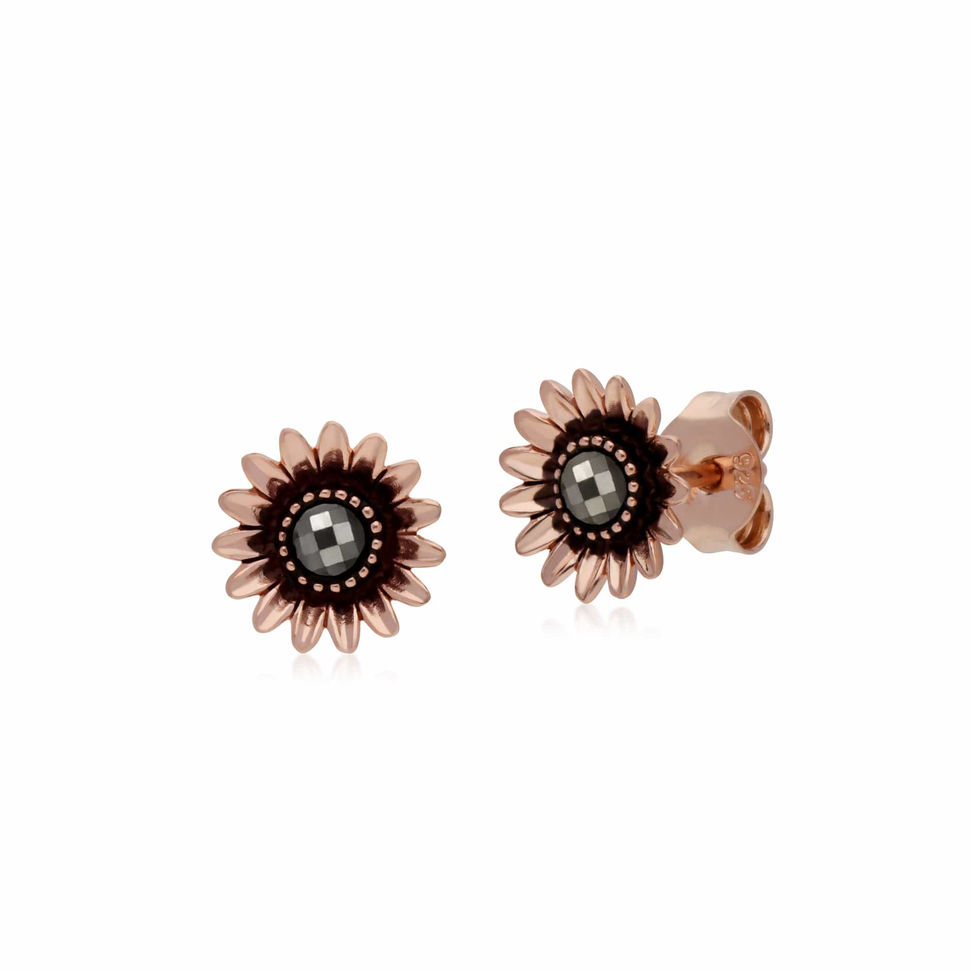 224E022001925 Rose Gold Plated Round Marcasite Daisy Stud Earrings in 925 Sterling Silver 1