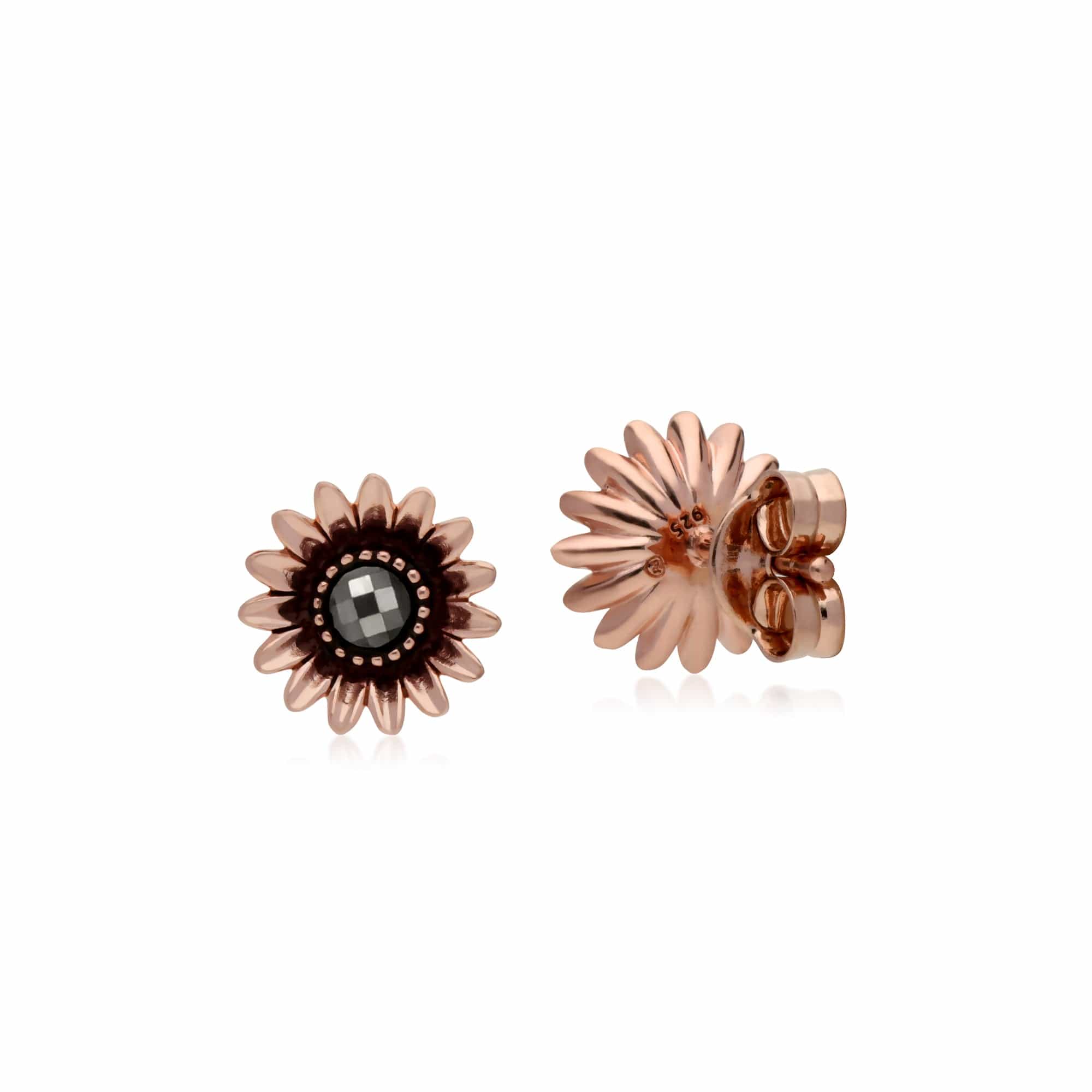 224E022001925 Rose Gold Plated Round Marcasite Daisy Stud Earrings in 925 Sterling Silver 2