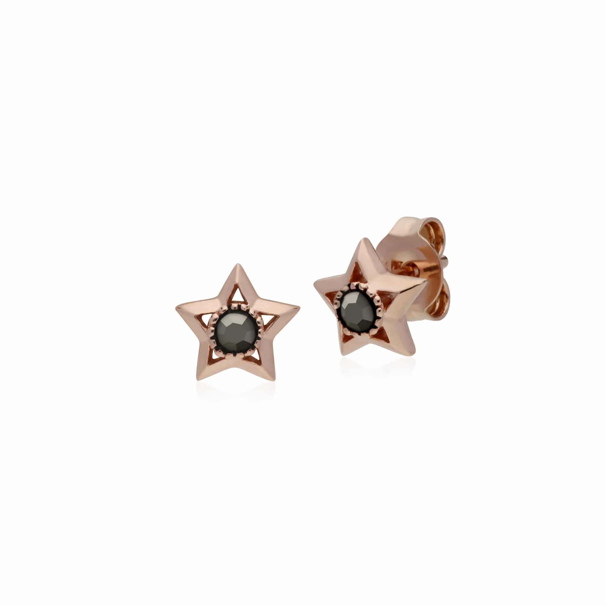 224E022101925 Rose Gold Plated Round Marcasite Star Stud Earrings in 925 Sterling Silver 1