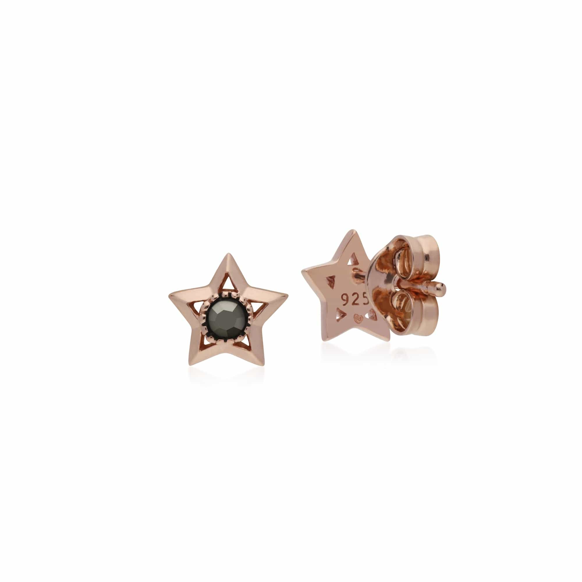 224E022101925 Rose Gold Plated Round Marcasite Star Stud Earrings in 925 Sterling Silver 2