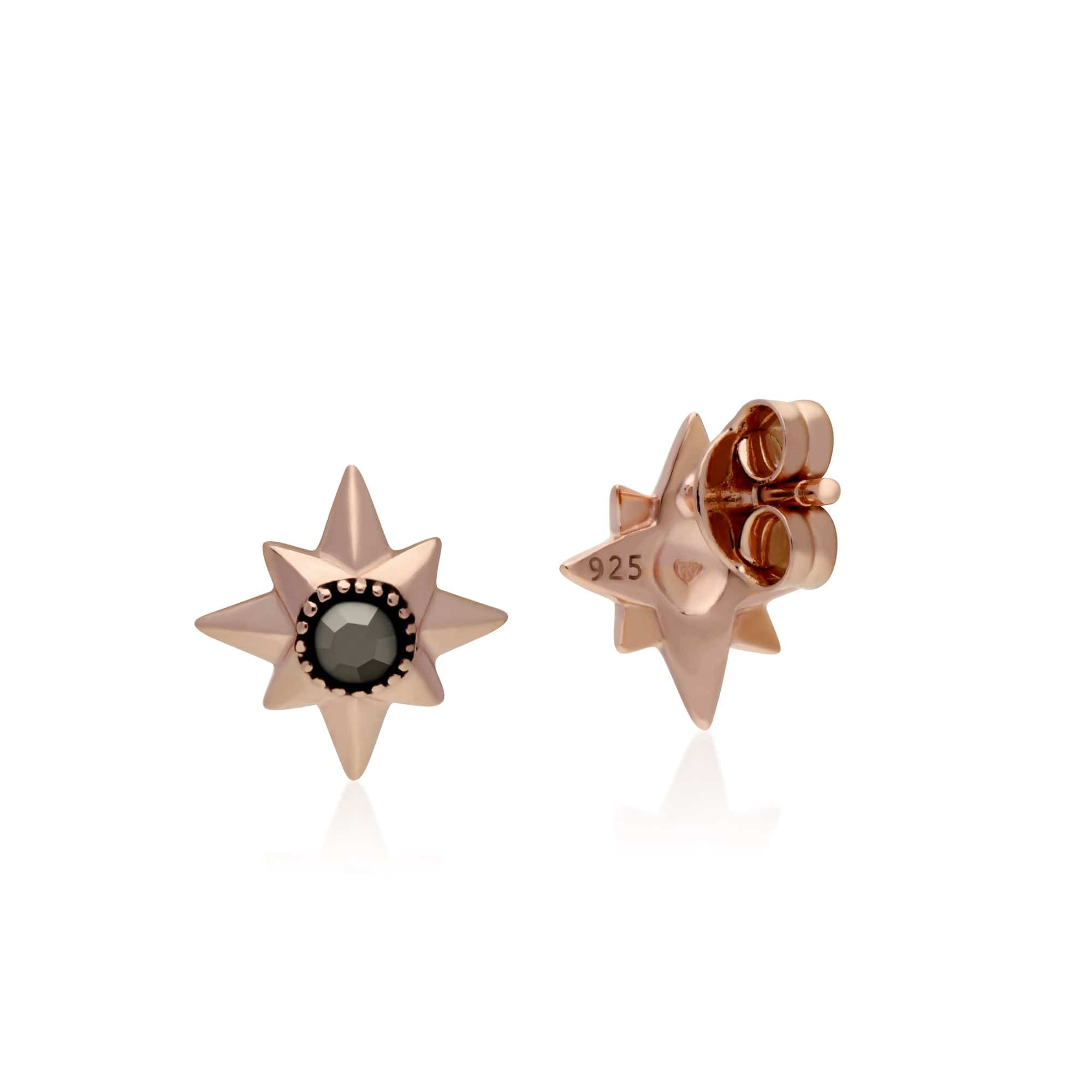 Rose Gold Plated Round Marcasite Double Star Stud Earrings in 925 Sterling Silver - Gemondo