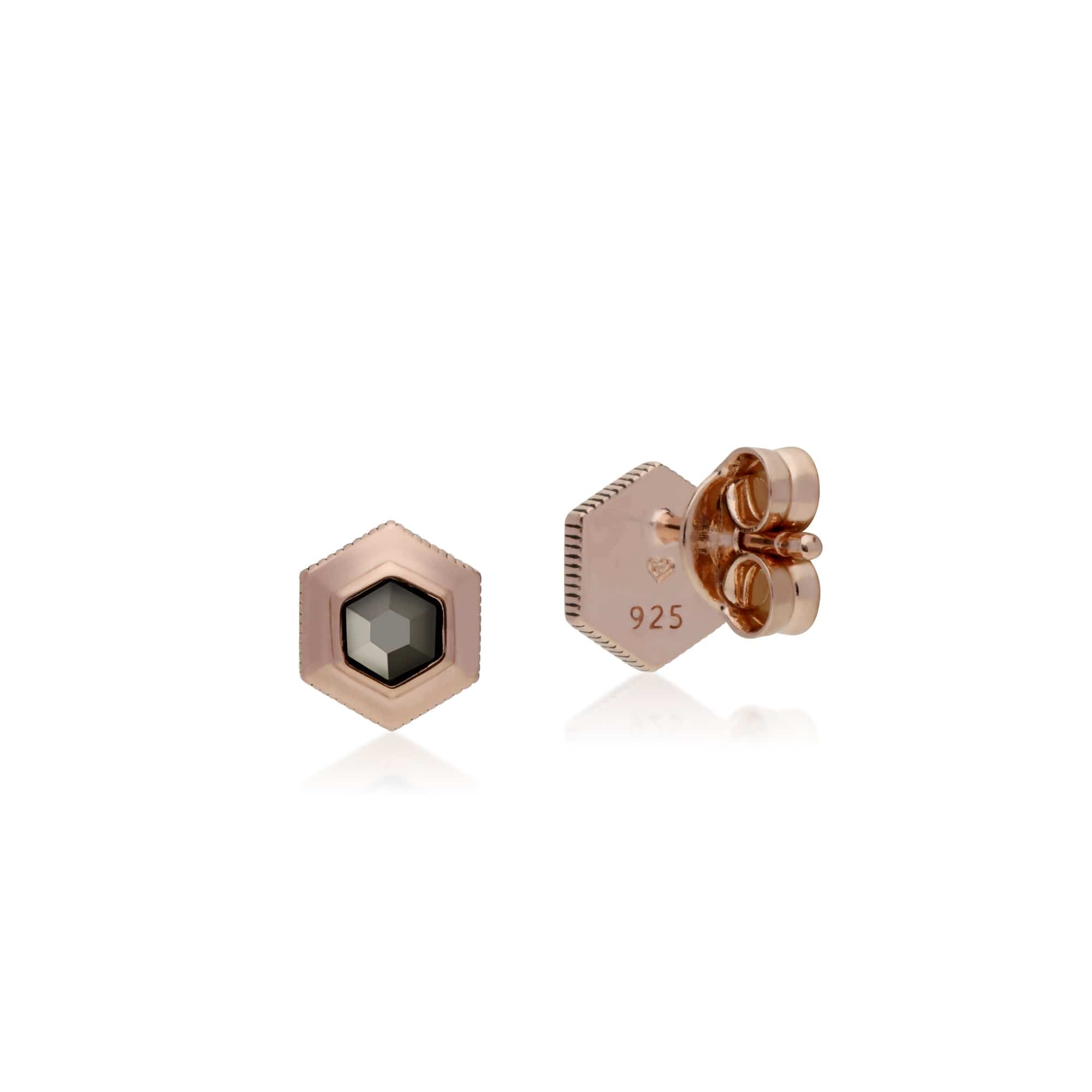 224E022301925 Rose Gold Plated Hexagon Marcasite Stud Earrings in 925 Sterling Silver 2