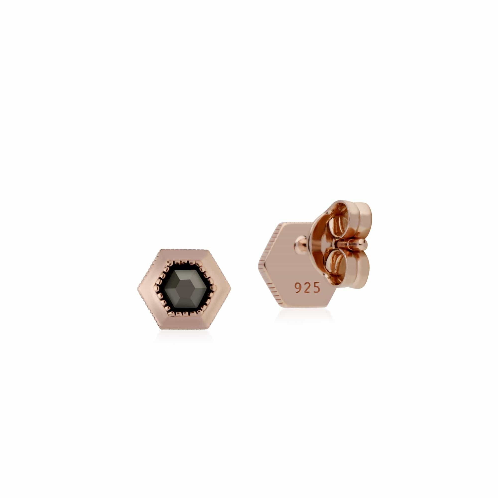 Rose Gold Plated Hexagon Marcasite Stud Earrings in 925 Sterling Silver - Gemondo