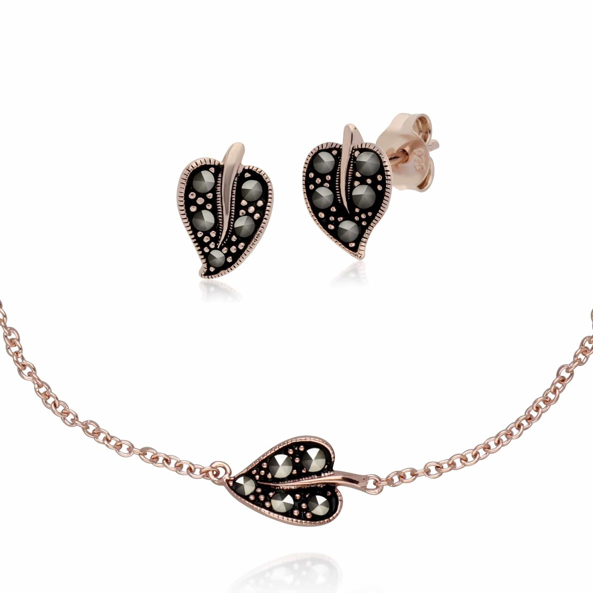 Rose Gold Plated Marcasite Earrings & Bracelet Set Image 1
