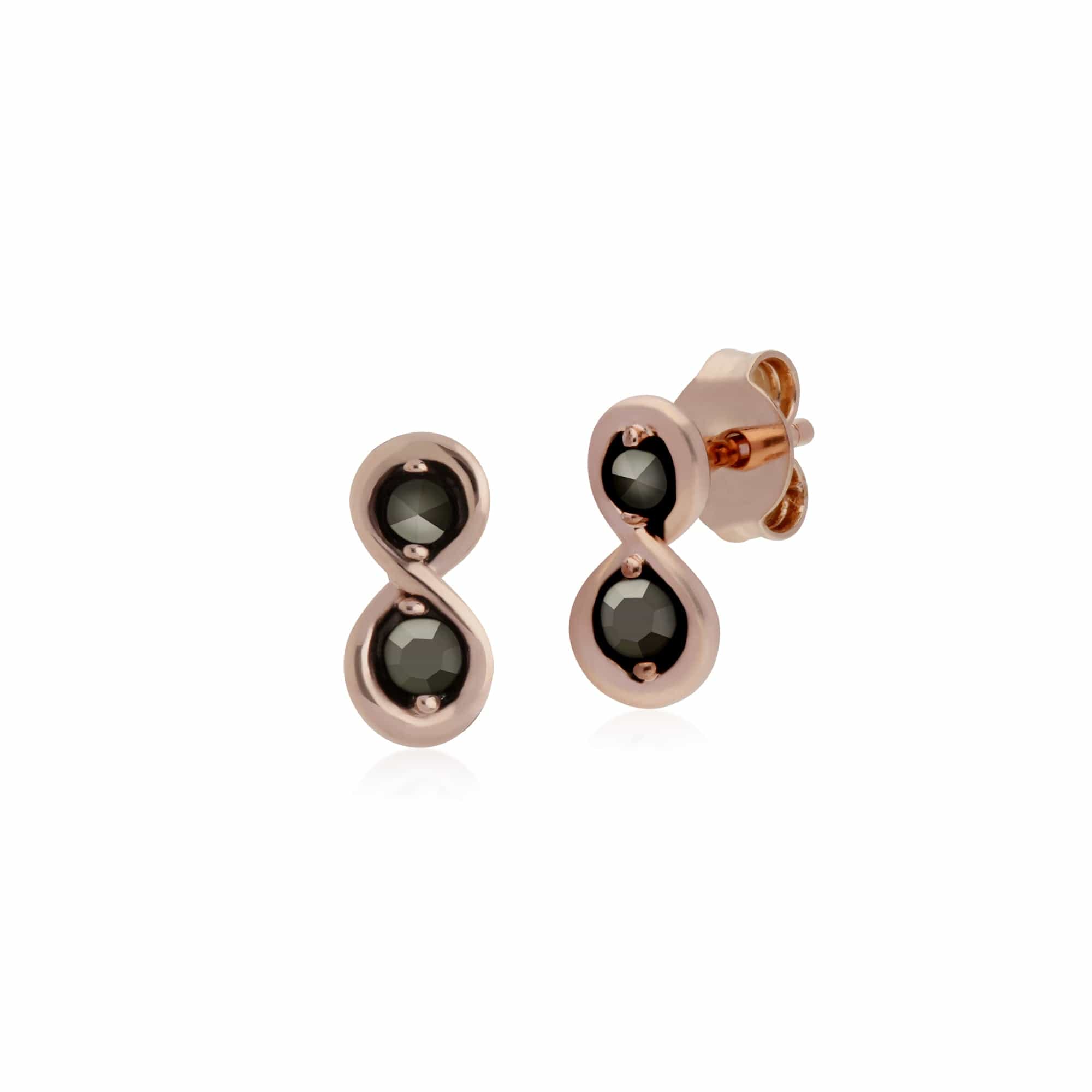 224E025401925 Rose Gold Plated Round Marcasite Infinity Stud Earrings in 925 Sterling Silver 1
