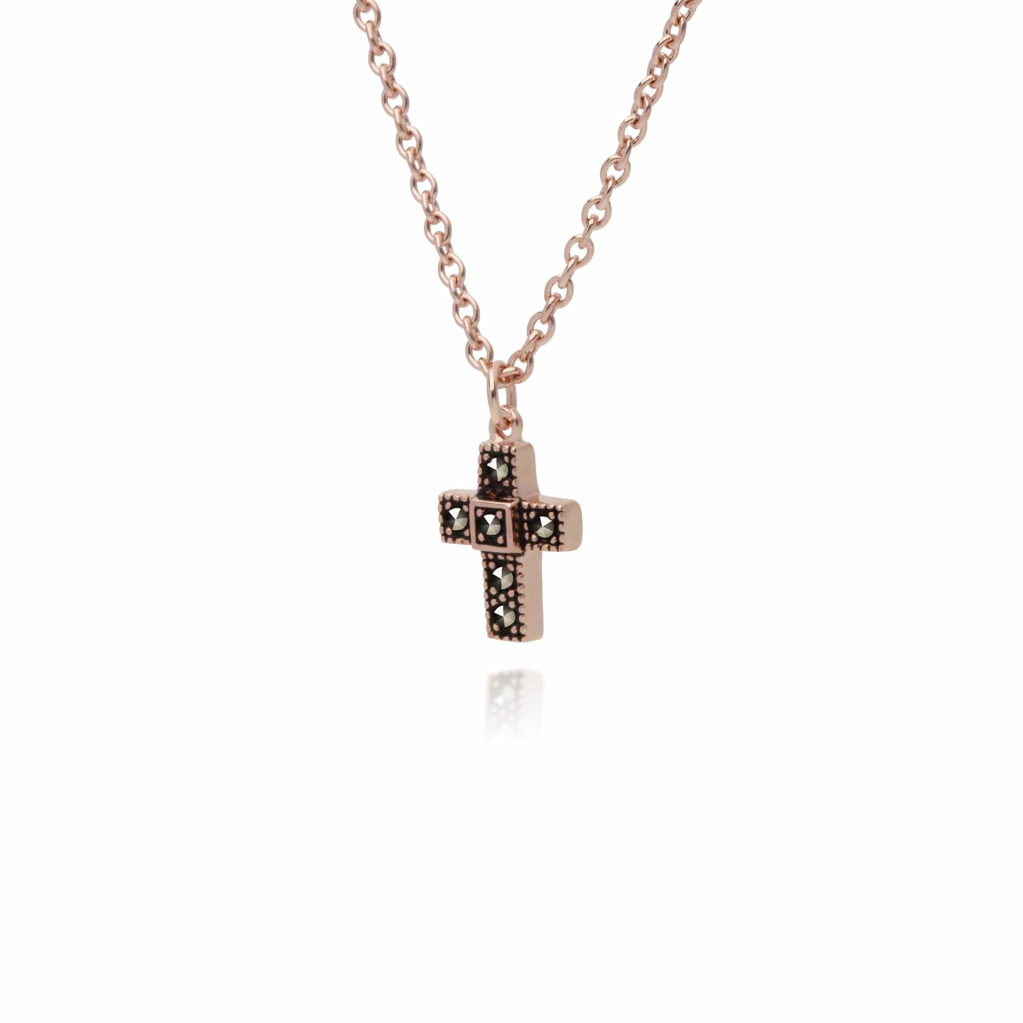 224N016001925 Rose Gold Plated Round Marcasite Cross Necklace in 925 Sterling Silver 2