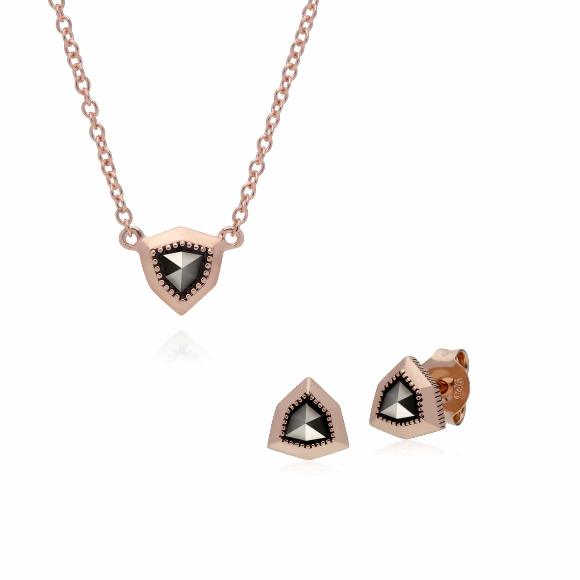 Rose Gold Marcasite Shield Studs & Necklace Image 1
