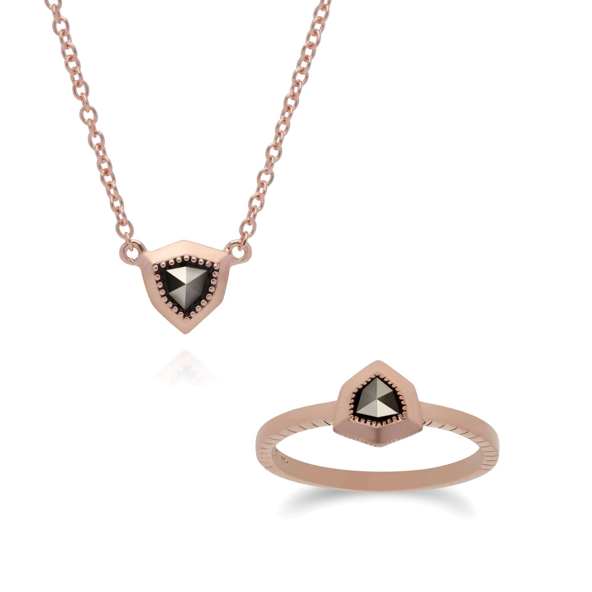 Rose Gold Marcasite Shield Ring & Necklace Set Image 1
