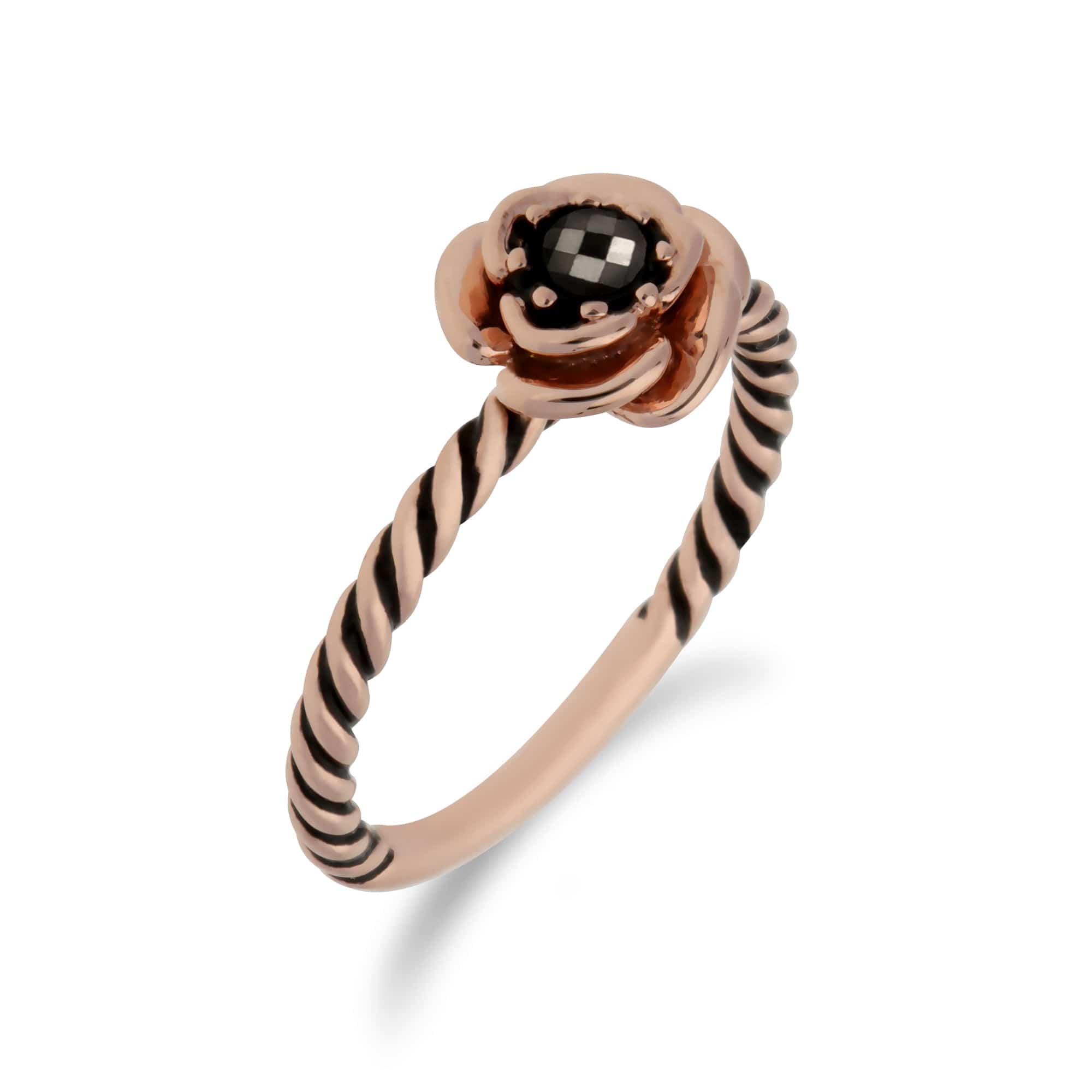 Rose Gold Plated Checkerboard Marcasite Floral Design Ring in 925 Sterling Silver - Gemondo