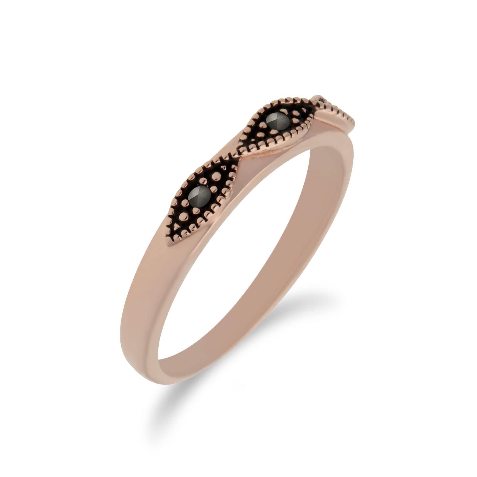 Rose Gold Plated Silver  Marcasite Twist Design Ring - Gemondo