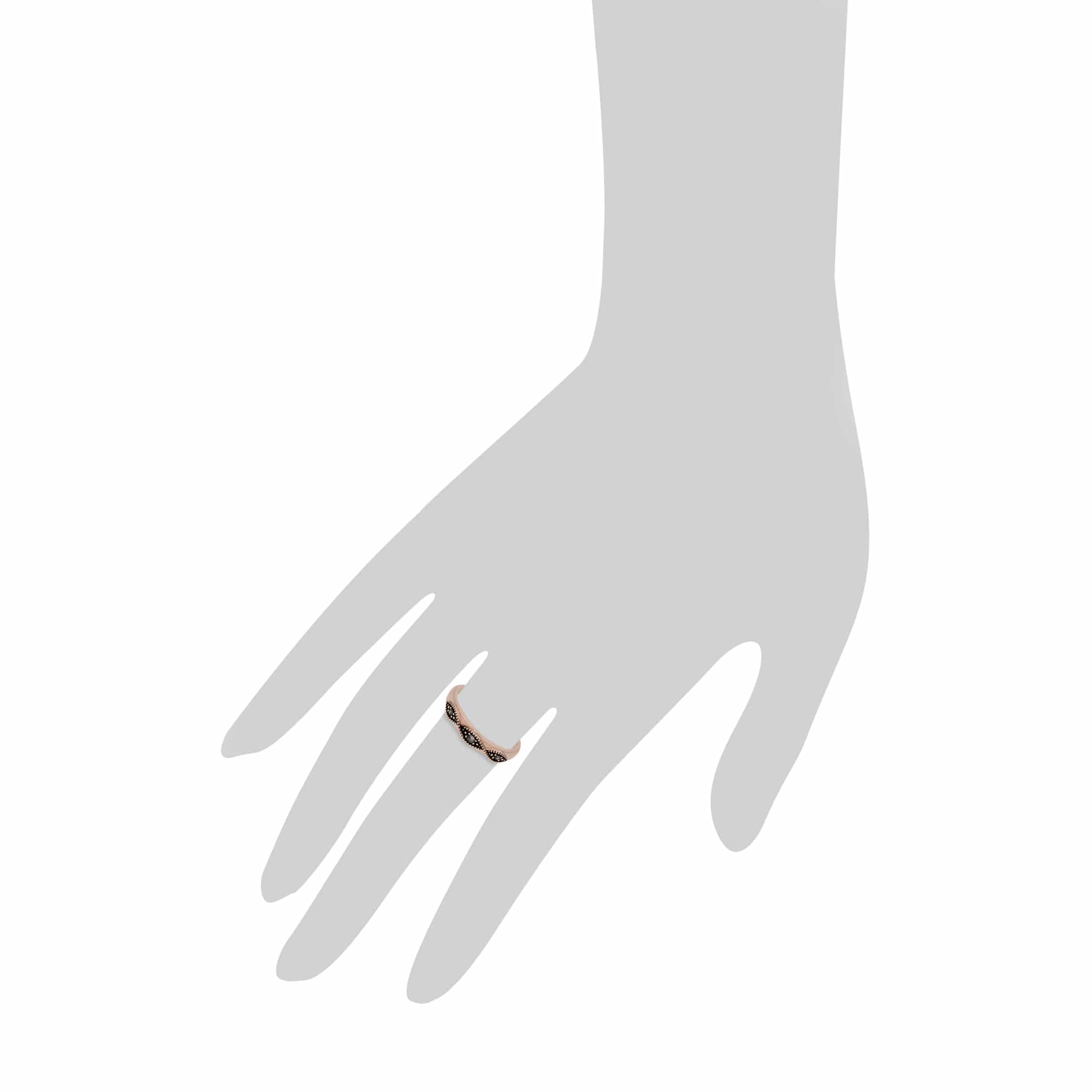 Rose Gold Plated Silver  Marcasite Twist Design Ring - Gemondo