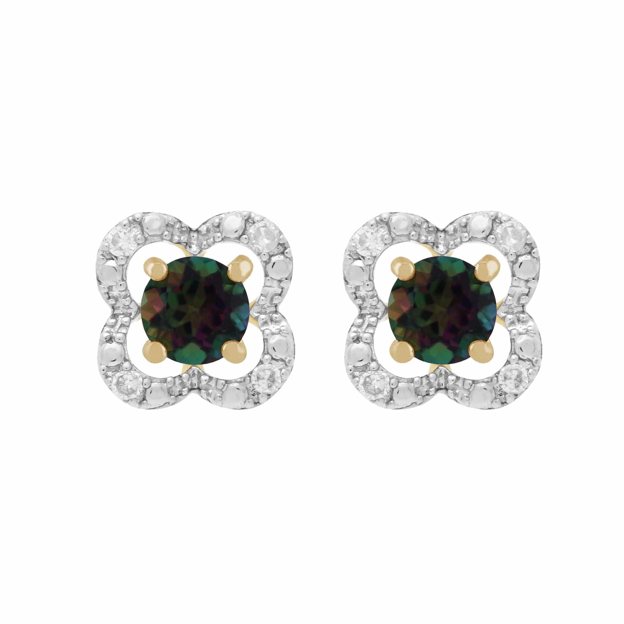 22523-191E0375019 Classic Round Mystic Topaz Studs with Detachable Diamond Floral Ear Jacket in 9ct Yellow Gold 1